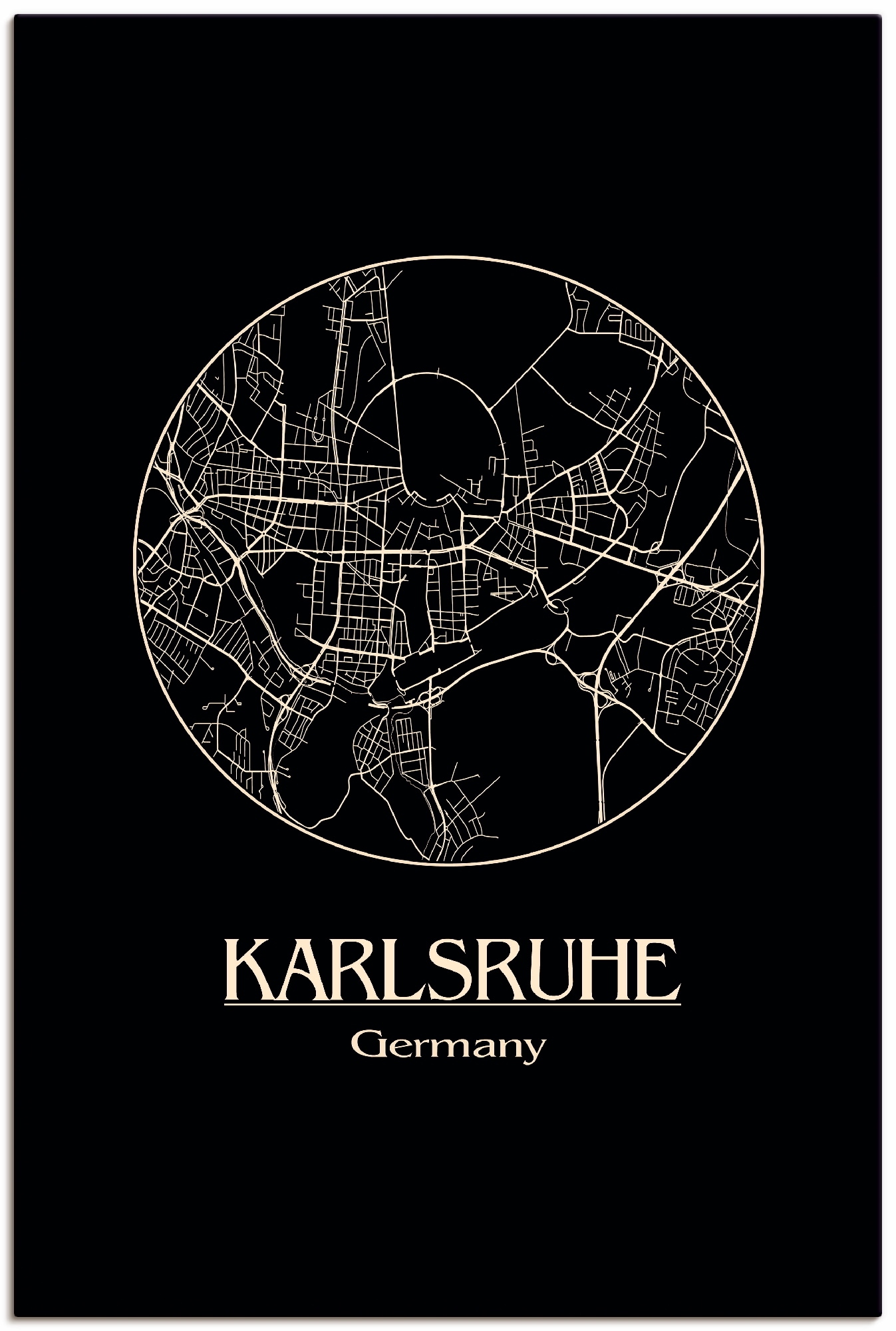 Artland Wandbild »Retro Karte Karlsruhe Deutschland Kreis«, Deutschland, (1 St.), in vielen Größen & Produktarten - Alubild / Outdoorbild für den Außenbereich, Leinwandbild, Poster, Wandaufkleber / Wandtattoo auch für Badezimmer geeignet
