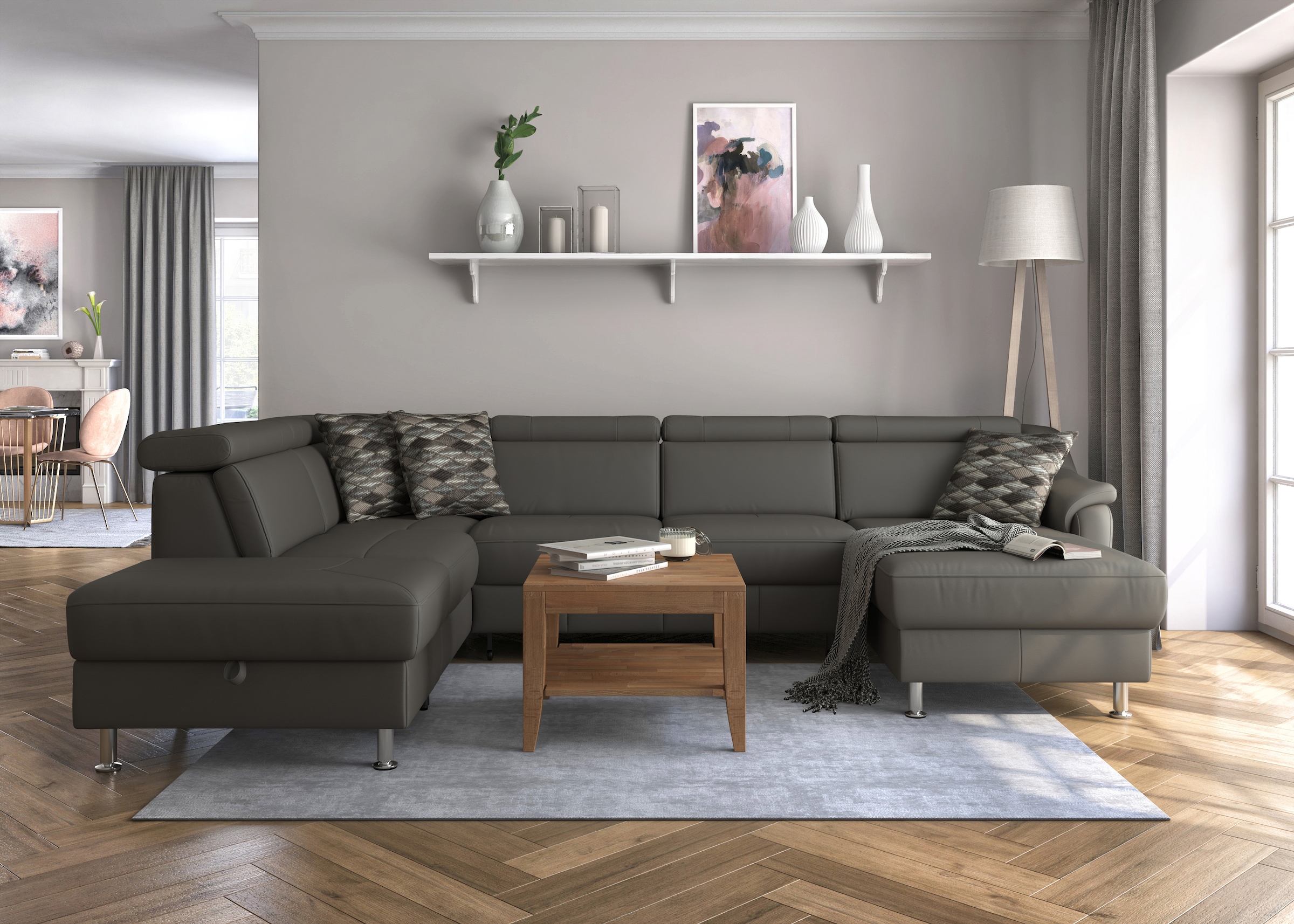 sit&more Wohnlandschaft »Freetown U-Form«, Kopfteilverstellung und Federkern, wahlweise mit Bettfunktion