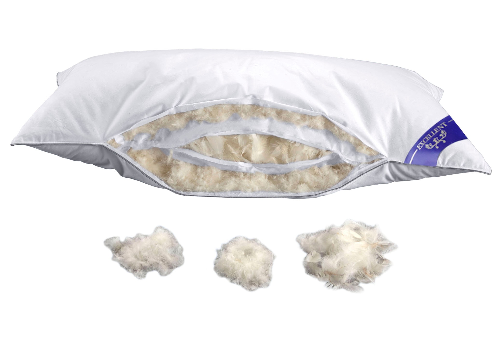 Excellent 3-Kammer-Kopfkissen »Zürich, Kissen ist made in Germany«, Füllung: 90% Daunen, 10% Federn Außenkammern, Bezug: 100% Baumwolle, (1 St.), Kopfkissen 40x80, 80x80 cm, flauschig & allergikerfreundlich