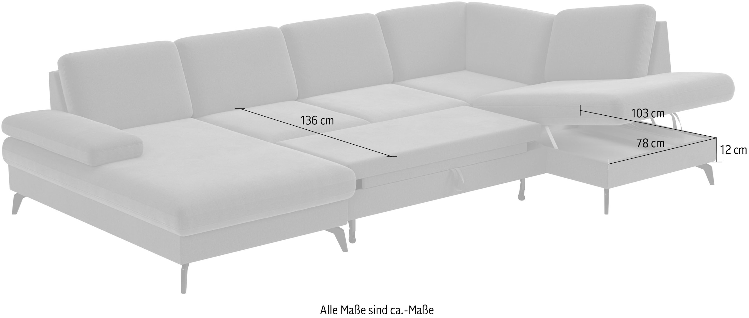 sit&more Wohnlandschaft »Morris U-Form, inkl. Sitztiefenverstellung«, wahlweise mit Armteilverstellung, Bettfunktion & Bettkasten