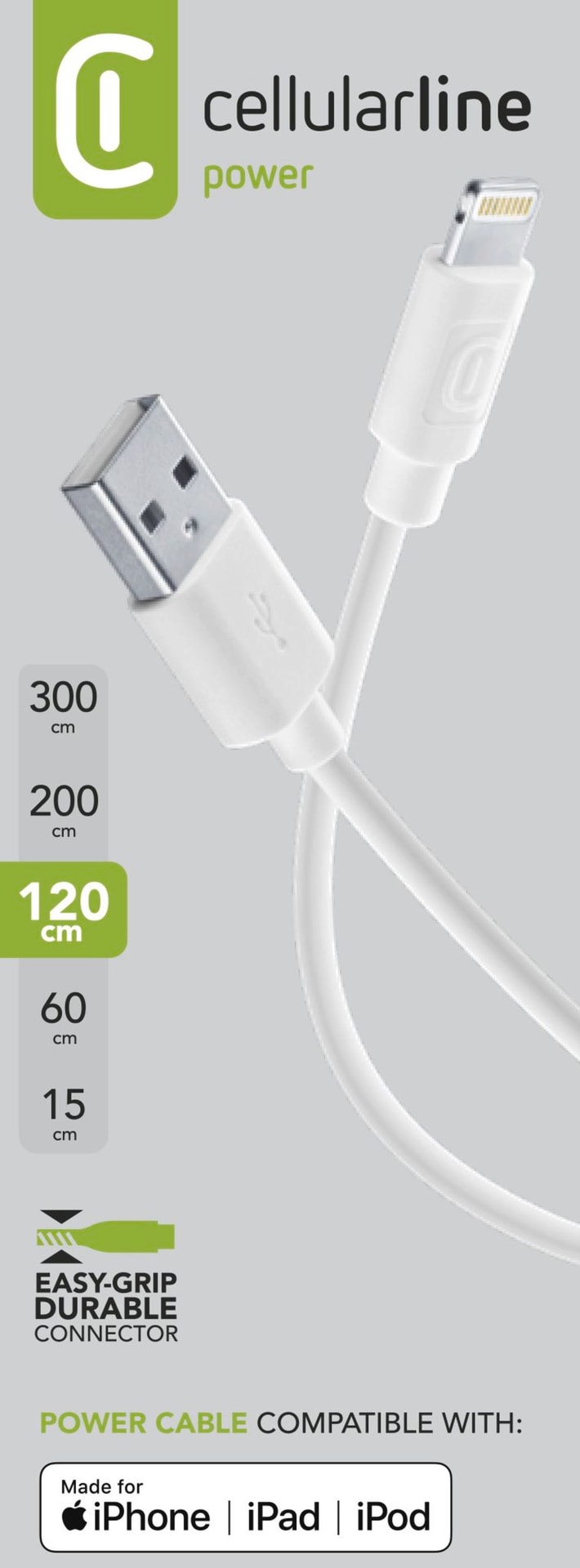 Cellularline Lightningkabel »Power Data Cable 1,2 m USB-A / Lightning«, Lightning-USB Typ A, 120 cm