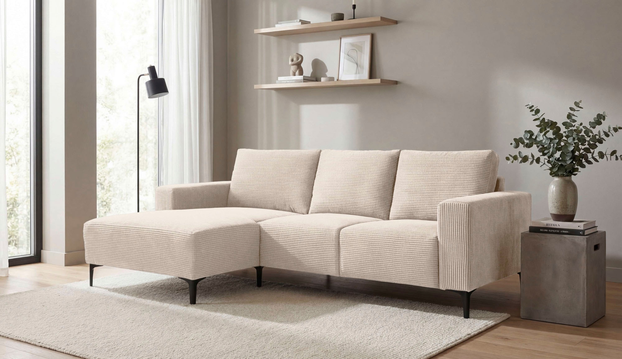 Home affaire Ecksofa »Tournon L-Form, Breite 232 cm, Breitcord« Designsofa im nordischen Stil, Wellenunterfederung, Metallfüße
