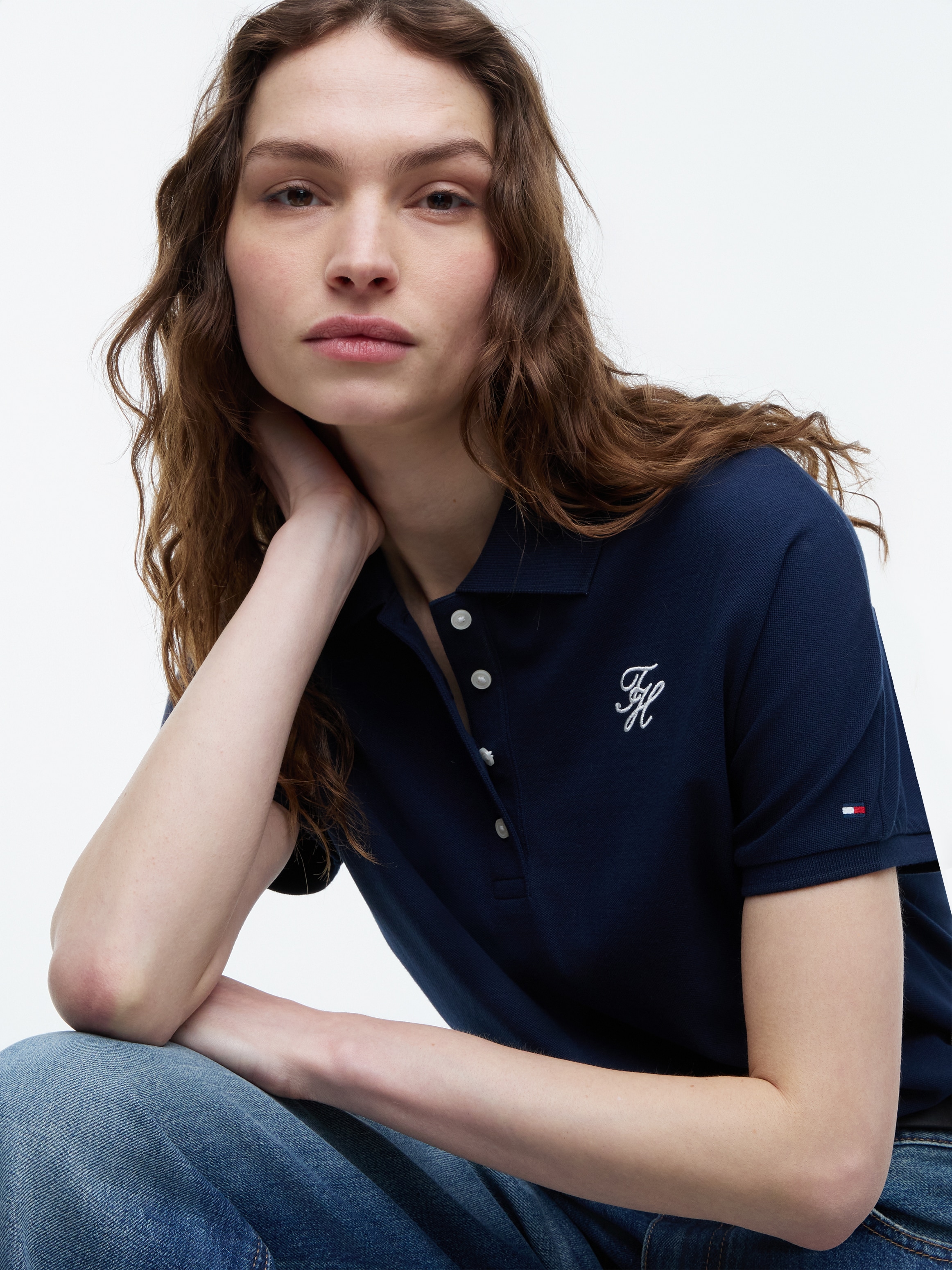 Tommy Hilfiger Poloshirt »TH SCRIPT MODERN SS POLO« Baumwollmischung, Polokragen, kurze Knopfleiste