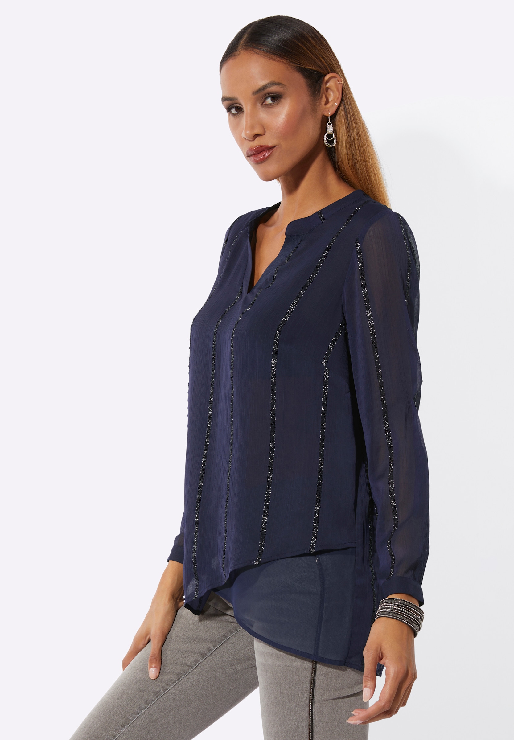 creation L Klassische Bluse »Longbluse Longbluse mit Glanzstreifen«