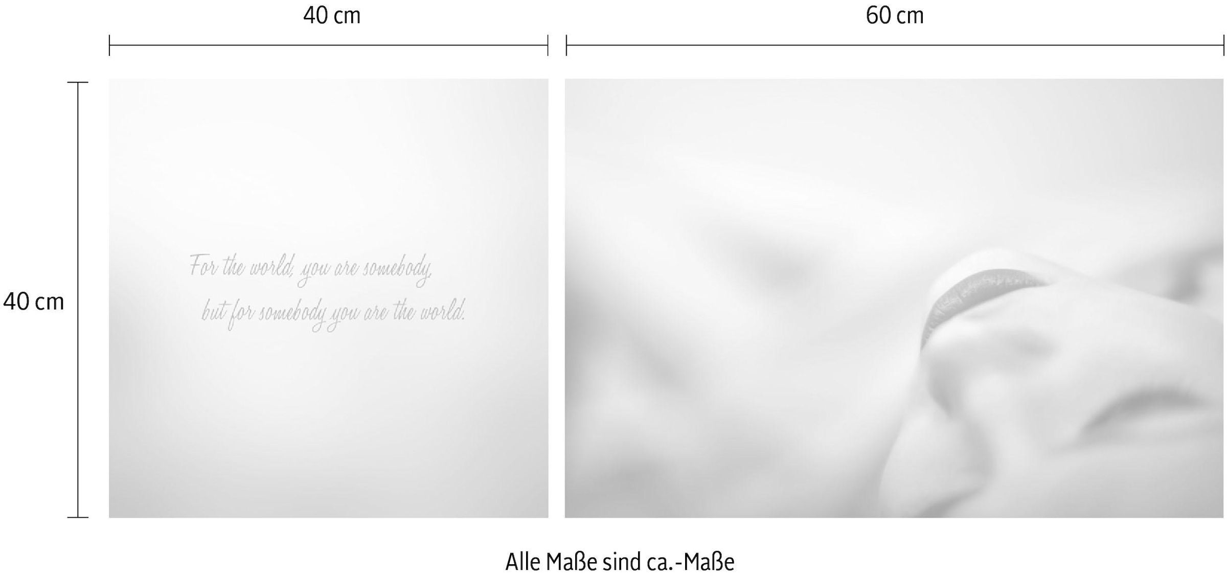 queence Leinwandbild »World«, Foto-Menschen-Kunst-Modern-Spa-Spa Bilder-Sprüche-Sprüche & Texte-Schriftzug-Schriftzüge, (Set), Premium-Leinwandstoff, Handarbeit aus Deutschland, Spruch, 2er Set