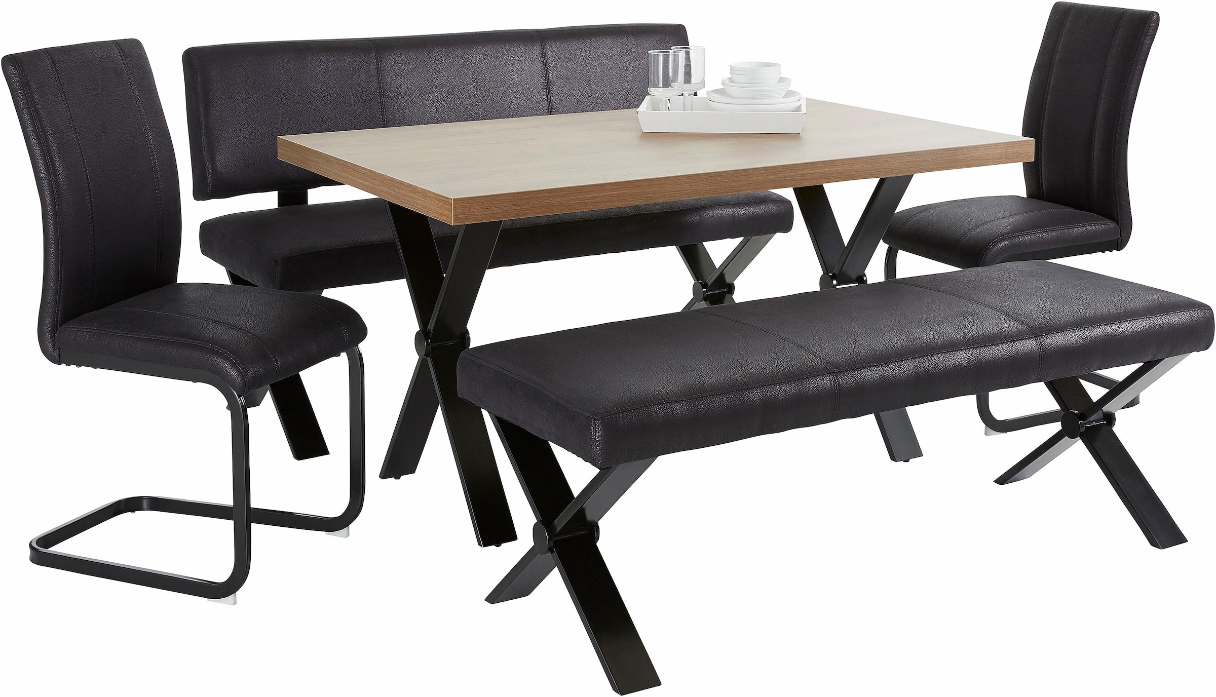 Homexperts Essgruppe »Colt«, (Set, 5 tlg.), Tisch, Breite 140 cm, 2 Bänke, Breite je 140 cm und 2 Freischwinger