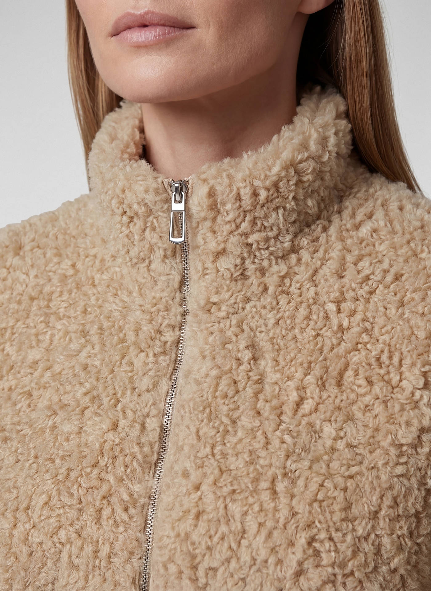 Rabe Fellimitatjacke ohne Kapuze im Teddyplüsch-Look und mit Stehkragen