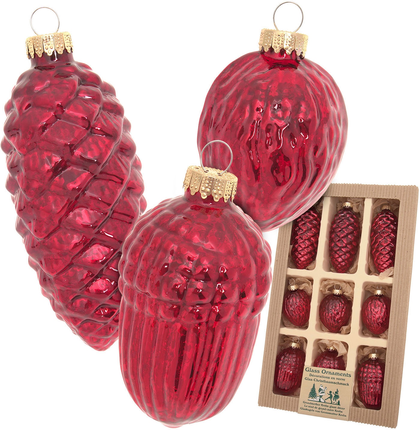 Christbaumschmuck »Antikes Glas Nüsse & Zapfen«, (Packung, 9 tlg.), Christbaumschmuck...