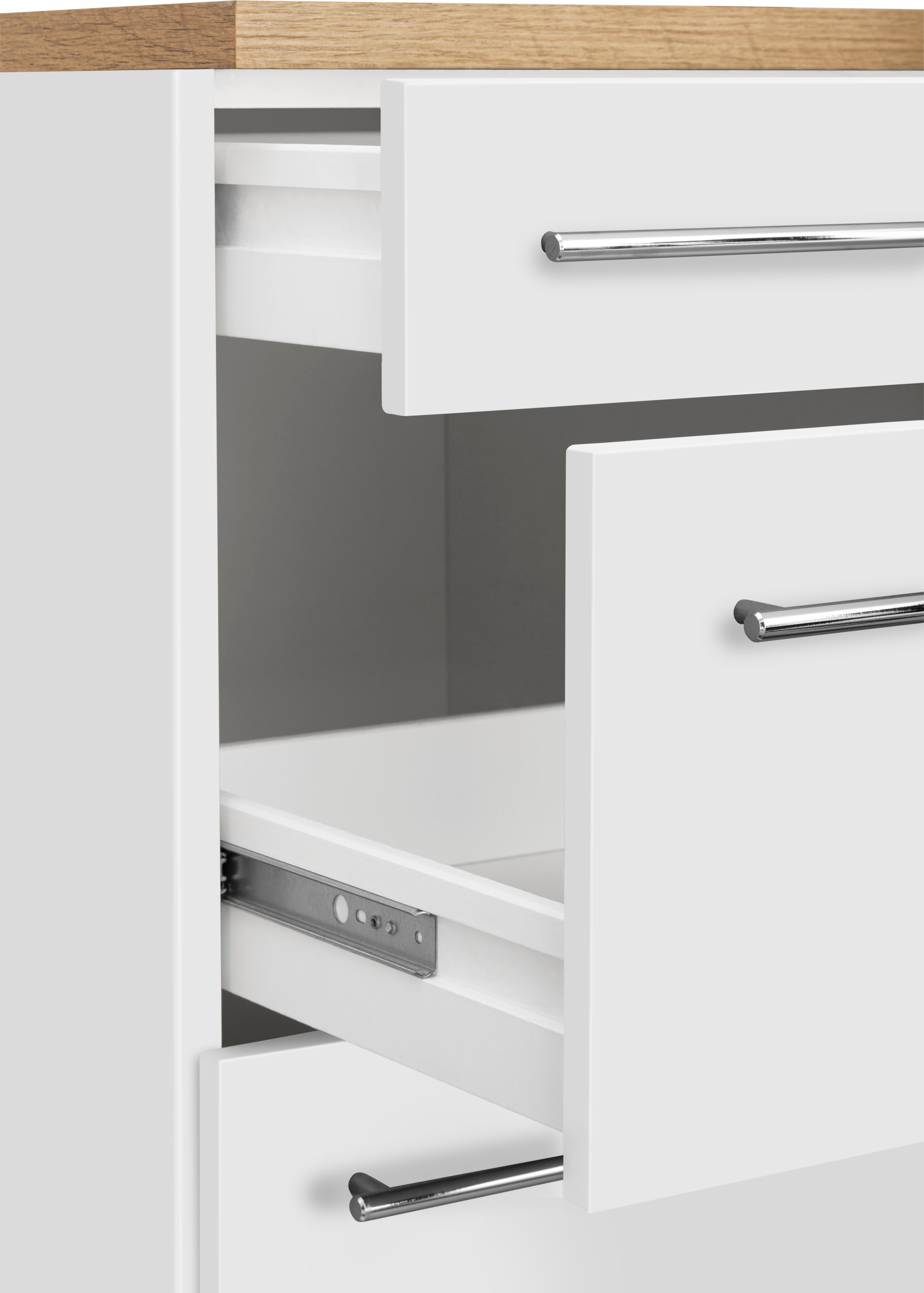 KOCHSTATION Winkelküche »KS-Samos« Stellbreite 340/120 cm, wahlweise mit E-Geräten, mit Arbeitsplatte