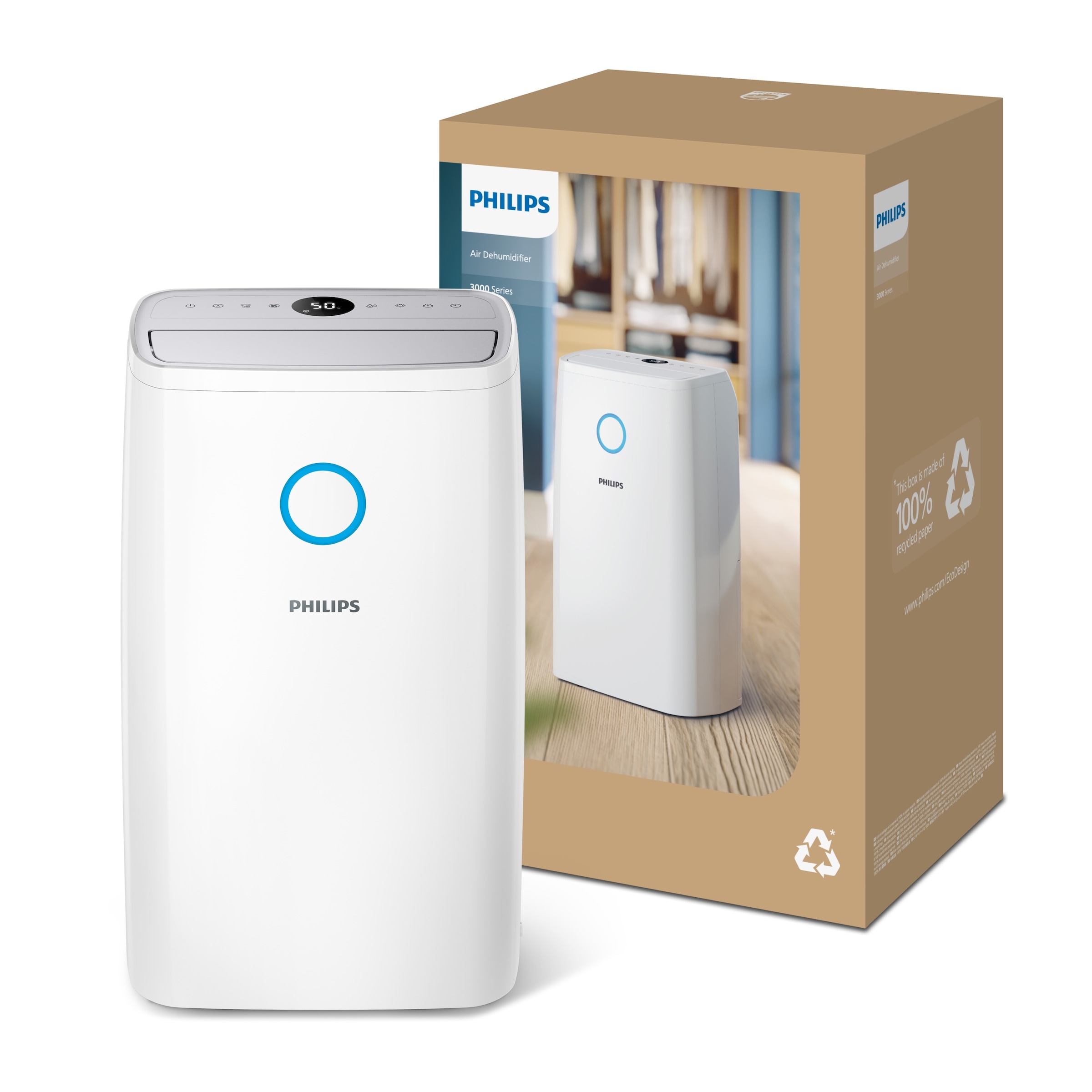 Philips Luftentfeuchter »DE3306/11 3000 Series, mit Wäschetrockner-Modus«, für 150 m³ Räume, Entfeuchtung 34,3 l/Tag, Tank 4 l, 360-Grad-Mobilität u. Aromatherapie-Zusatzoption