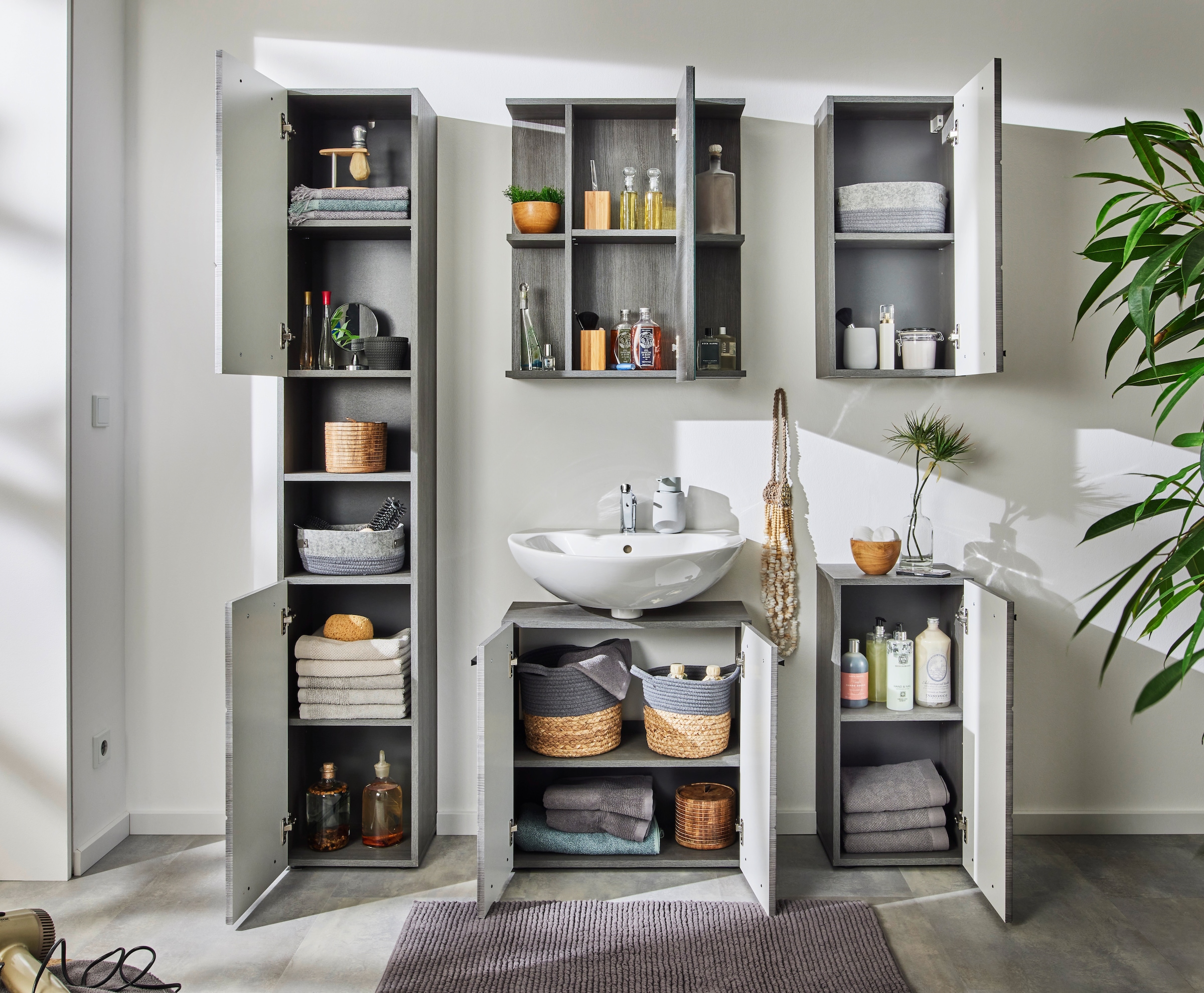 BASIC by Balculina Waschbeckenunterschrank »Silver,Badezimmerschrank BxHxT 60x70x20«, (1 St.), Breite 60cm, Tür L/R monierbar, FSC-Mix 70%