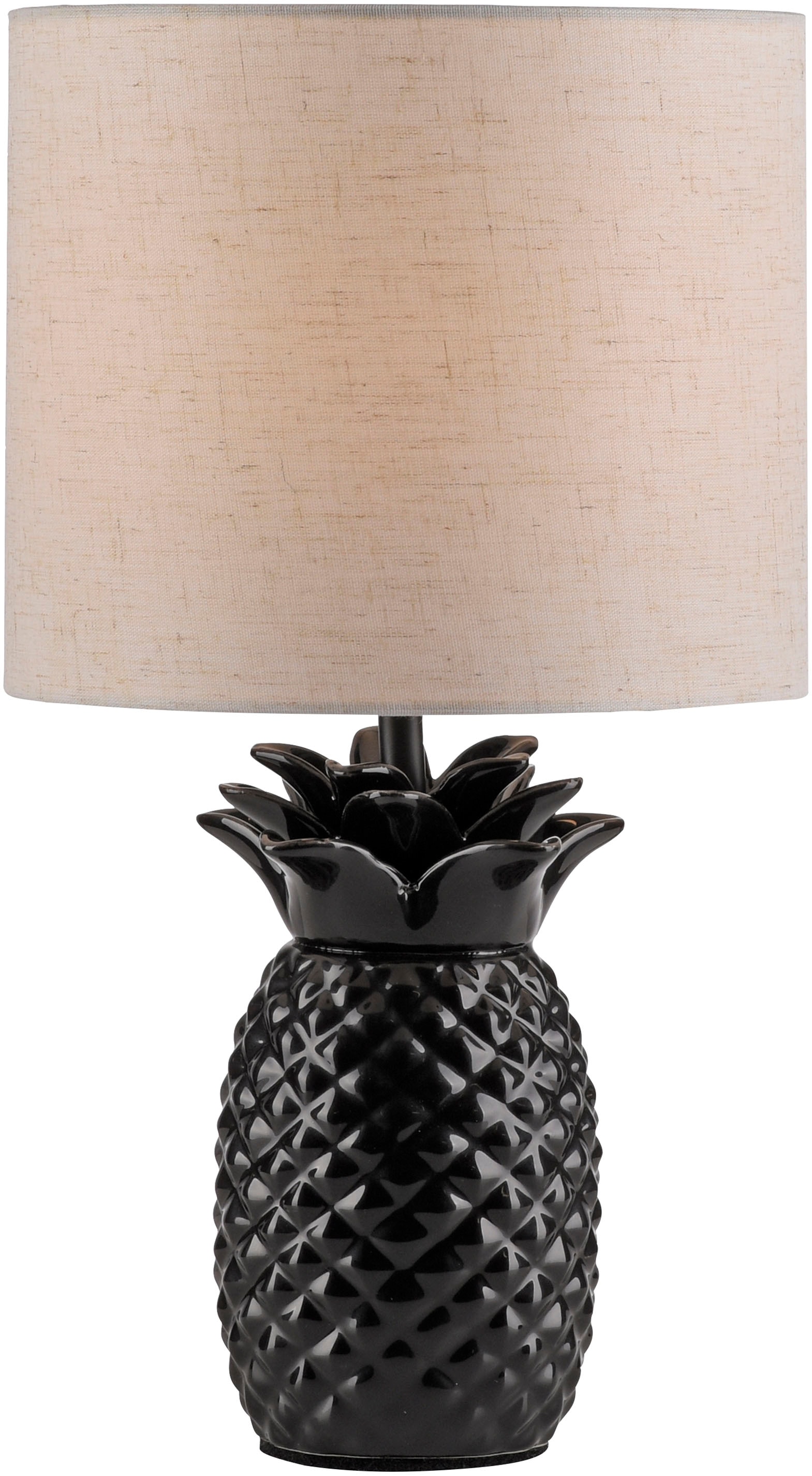 Leonique Tischleuchte »Tenille - Tischlampe im Ananas Design«, 1 flammig, Leuchtmittel E14 | ohne Leuchtmittel, Leinenschirm, Ananas, Pineapple, schwarz, E14