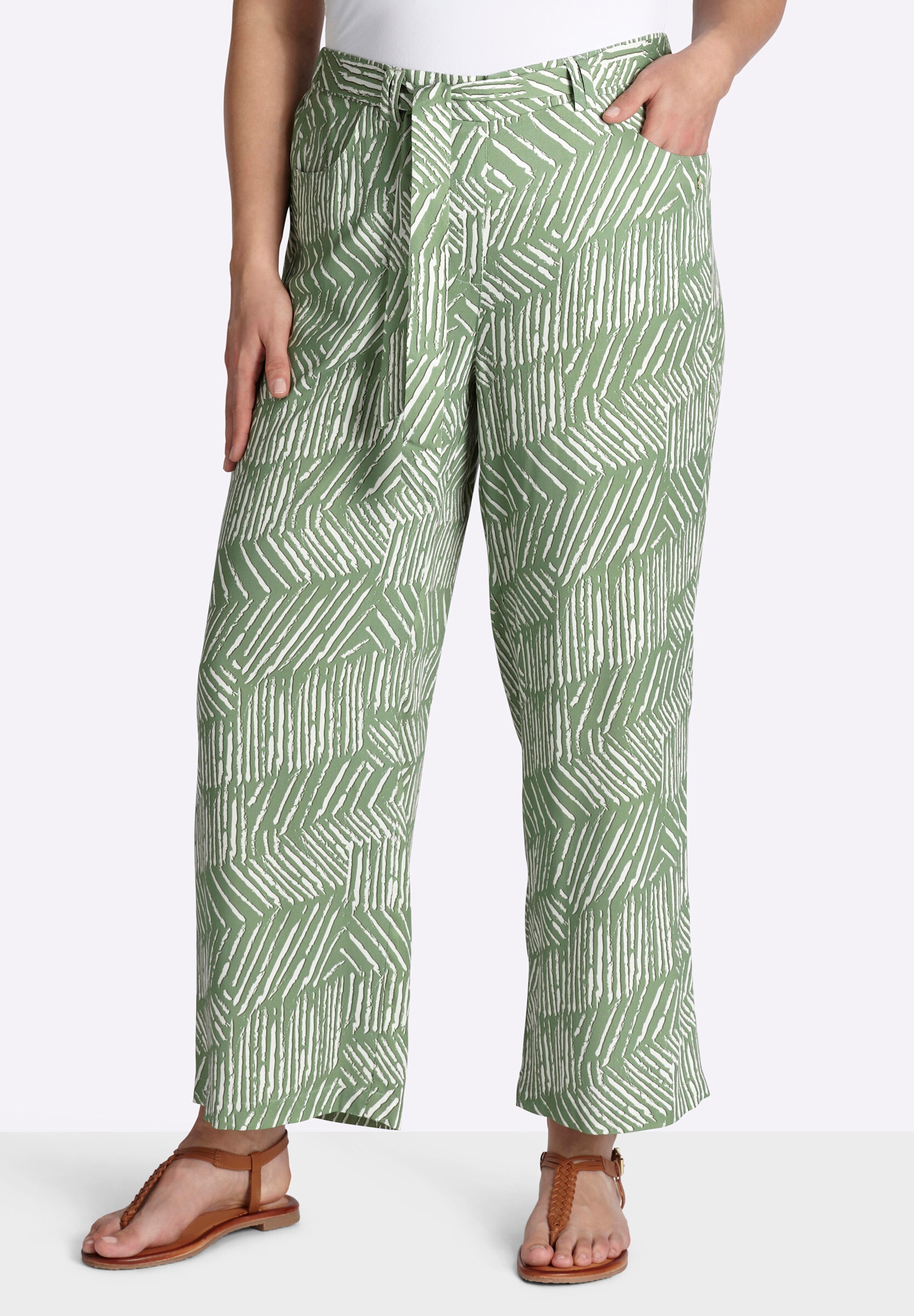 Sheego Culotte »7/8-Hose Culotte mit Alloverprint und Bindegürtel«