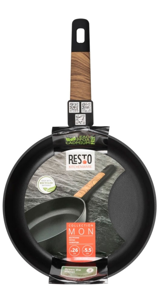 RESTO Kitchenware Bratpfanne »Mon, Universalpfanne antihaftbeschichtet und spülmaschinenfest«, Aluminium, (1 tlg.), mit verstärktem Boden und ergonomischem Griff in Holzoptik