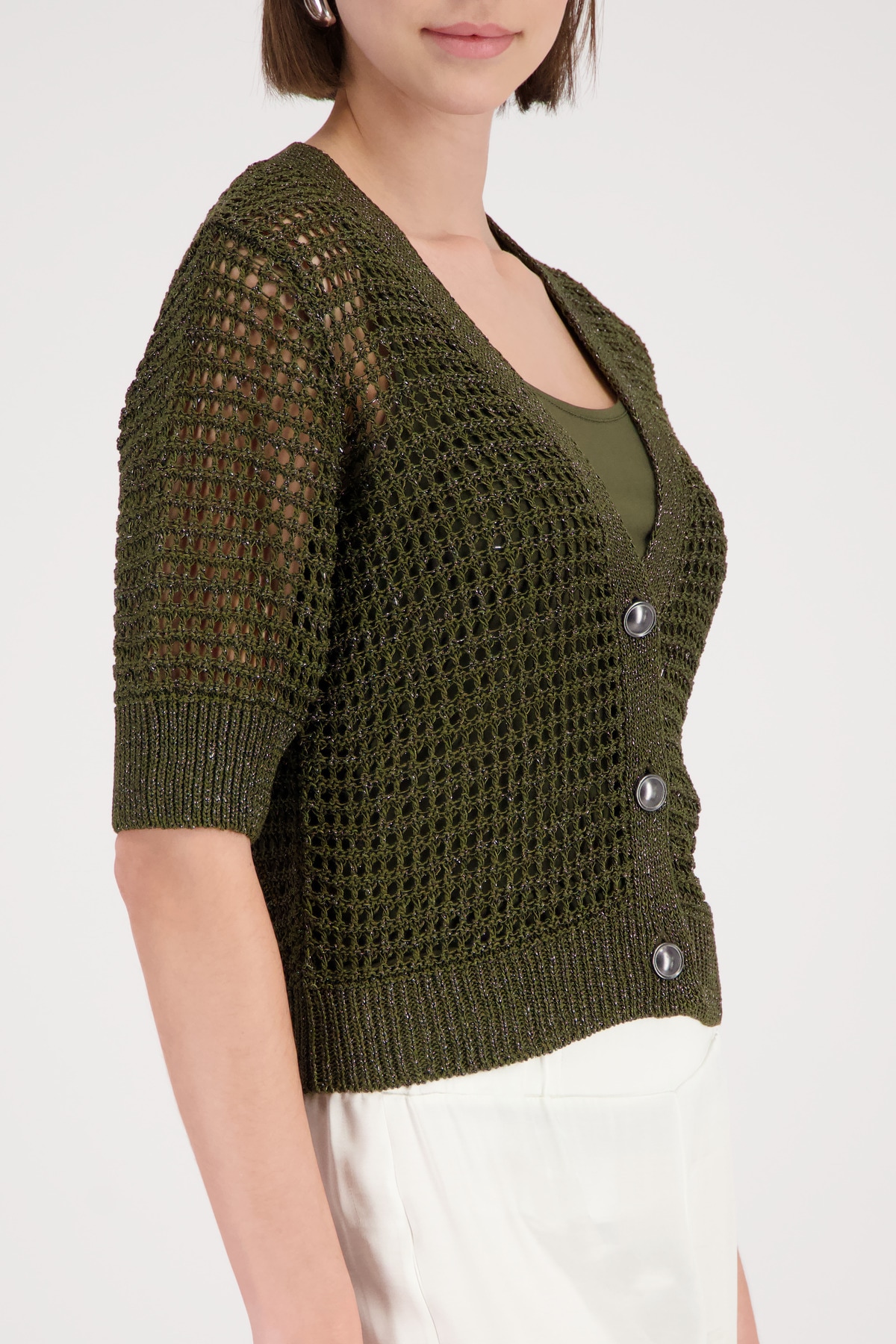 Monari Strickjacke »Jacke Strick Glanzbändchen« Regular fit mit V-Ausschnitt