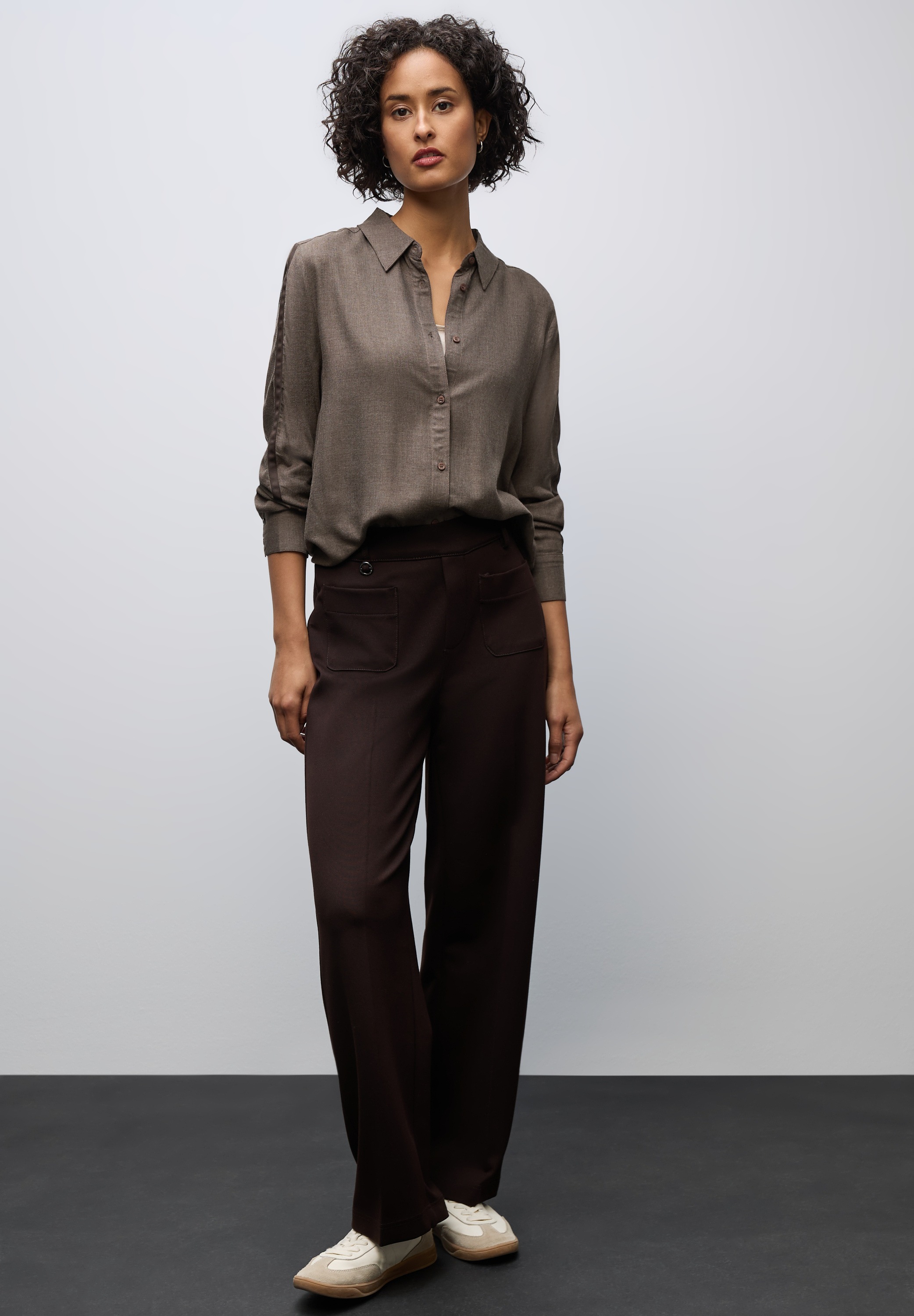 STREET ONE Langarmbluse mit Gallonstreifen und Knopfleiste