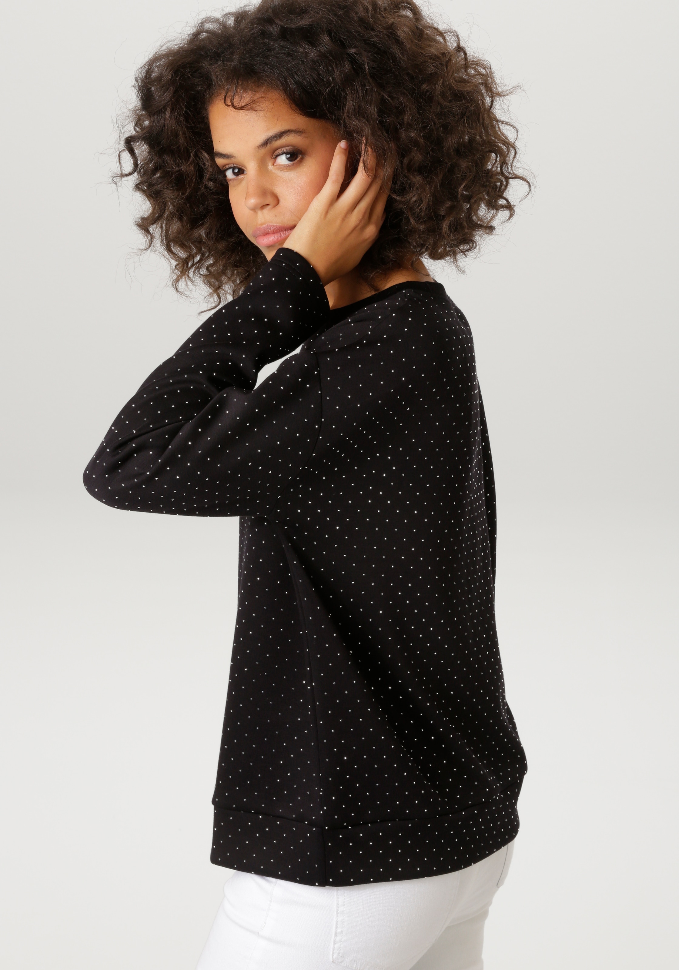 Aniston CASUAL Sweatshirt , allover mit kleinen Glitzersteinchen Verziert - NEUE KOLLEKTION
