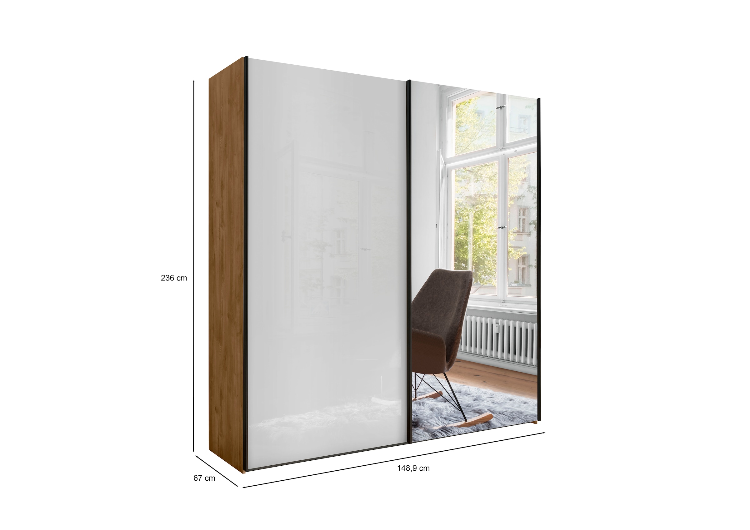 WIEMANN Schwebetürenschrank »Monaco« mit Glasfront sowie hochwertigen Beschlägen