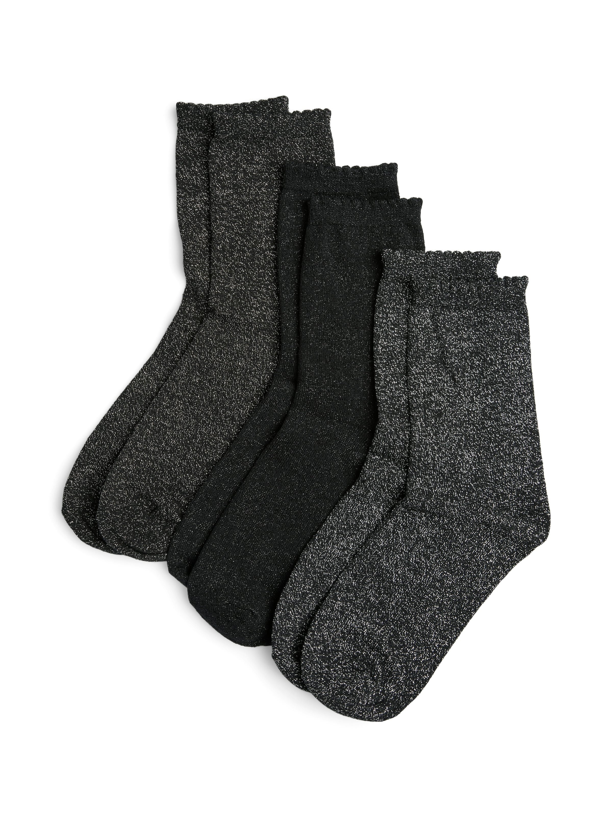 pieces Socken »PCSEBBY GLITTER LONG 3-PACK SOCKS NOOS«, (Set, 3 Paar), mit gerippten Bündchen und Muschelsaum