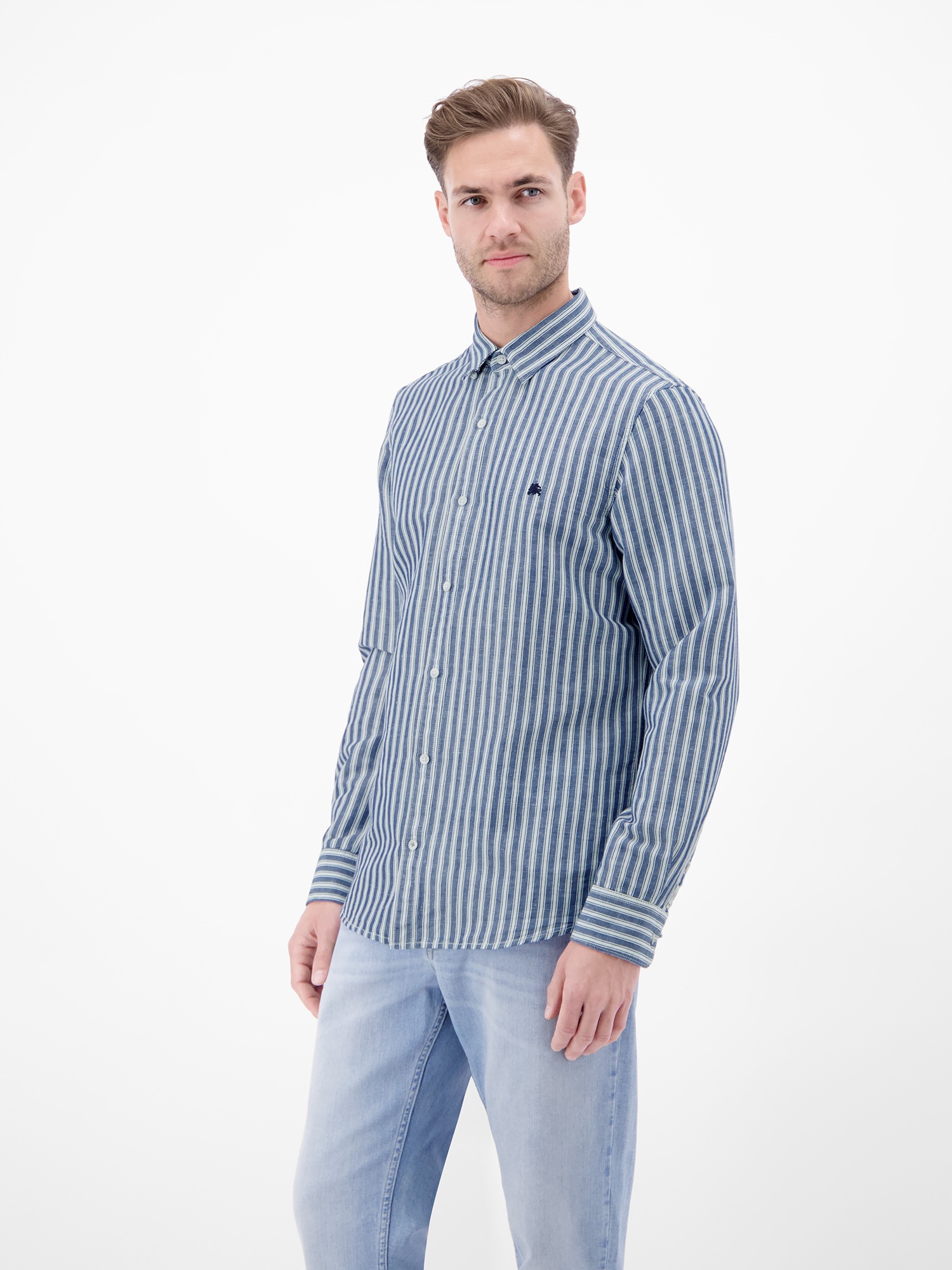 LERROS Leinenhemd »Gestreiftes Langarmhemd aus Leinen-Baumwoll-Mix« Gestreift, 55% Leinen, 45% Baumwolle, Button‑down, 2‑Knopf