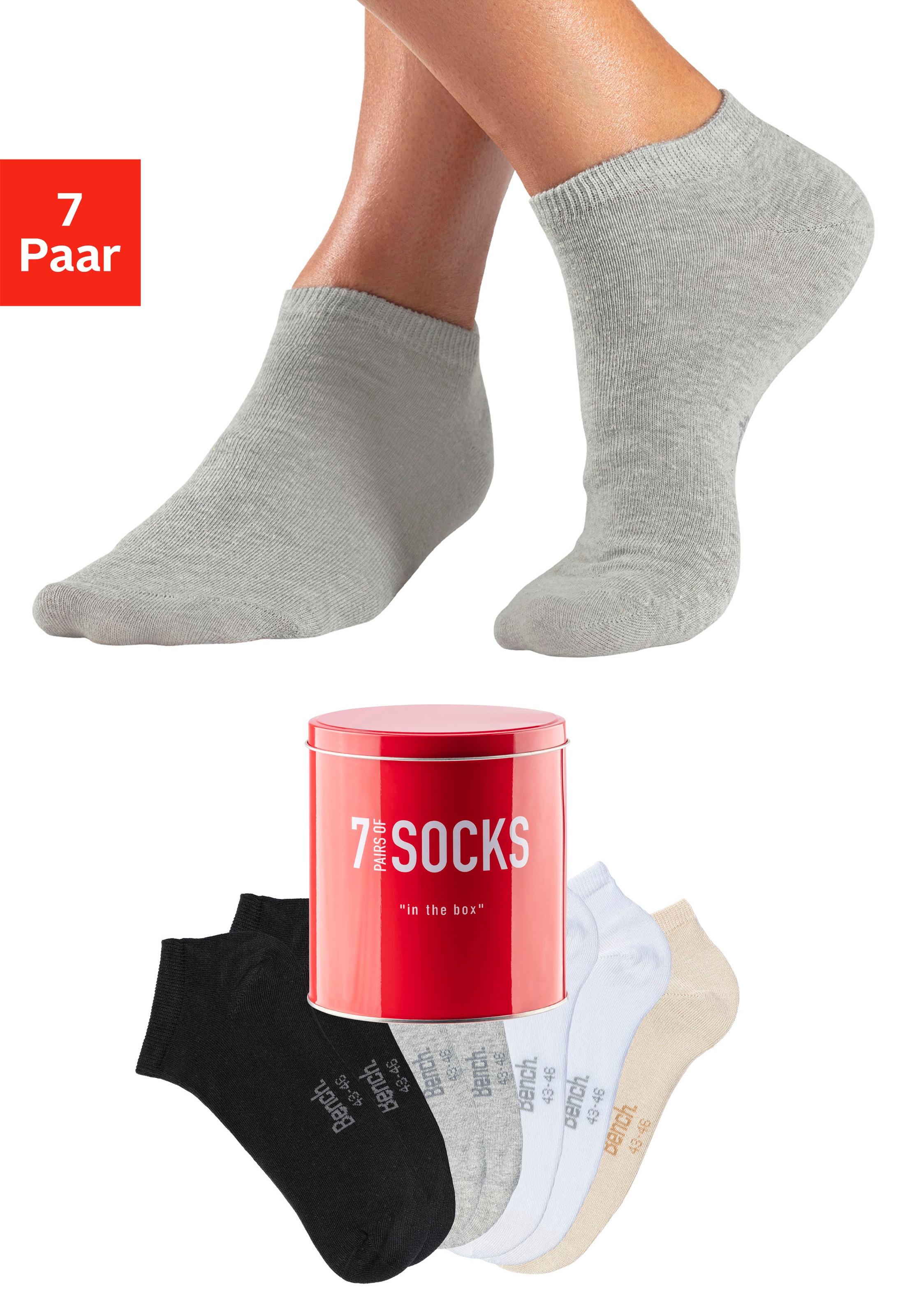 Bench. Sneakersocken Dose, 7 Stk. tlg. verpackt in der Dose, Größe 43-46