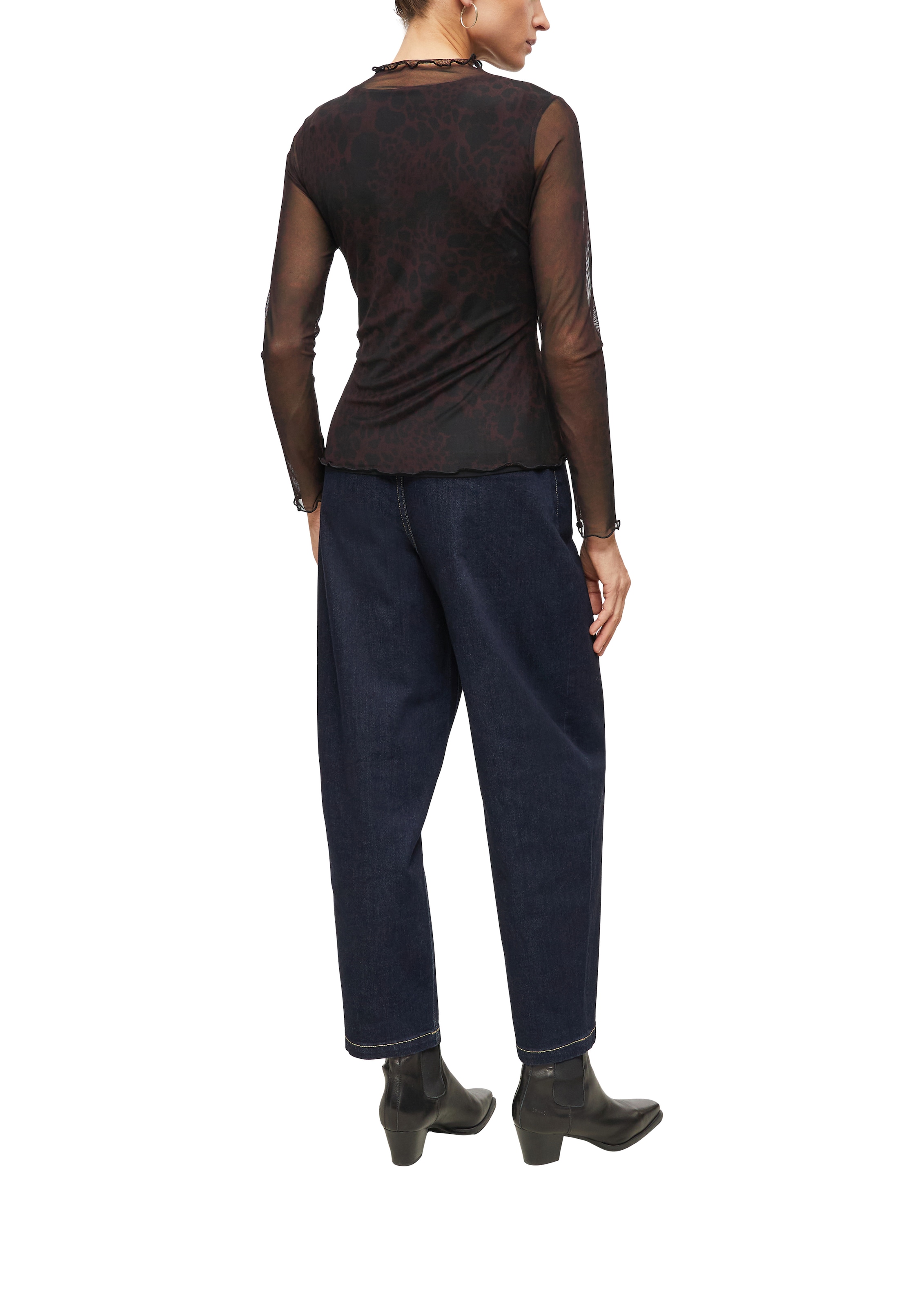 s.Oliver BLACK LABEL Langarmshirt Mesh-Shirt mit Animal-Print und transparenten Ärmeln