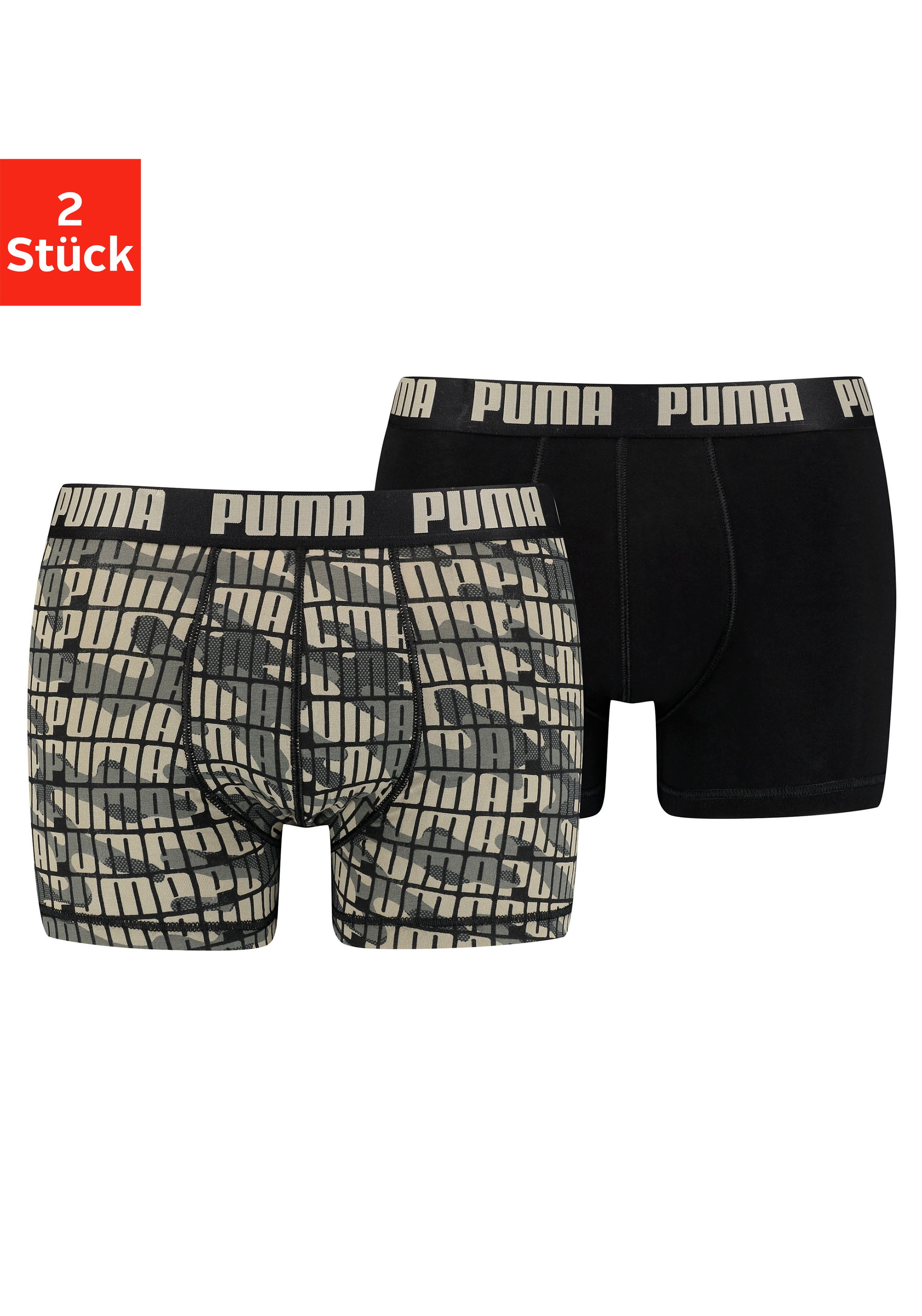PUMA Boxer, (2 St.), Camouflage Optik und Uni in einer Packung