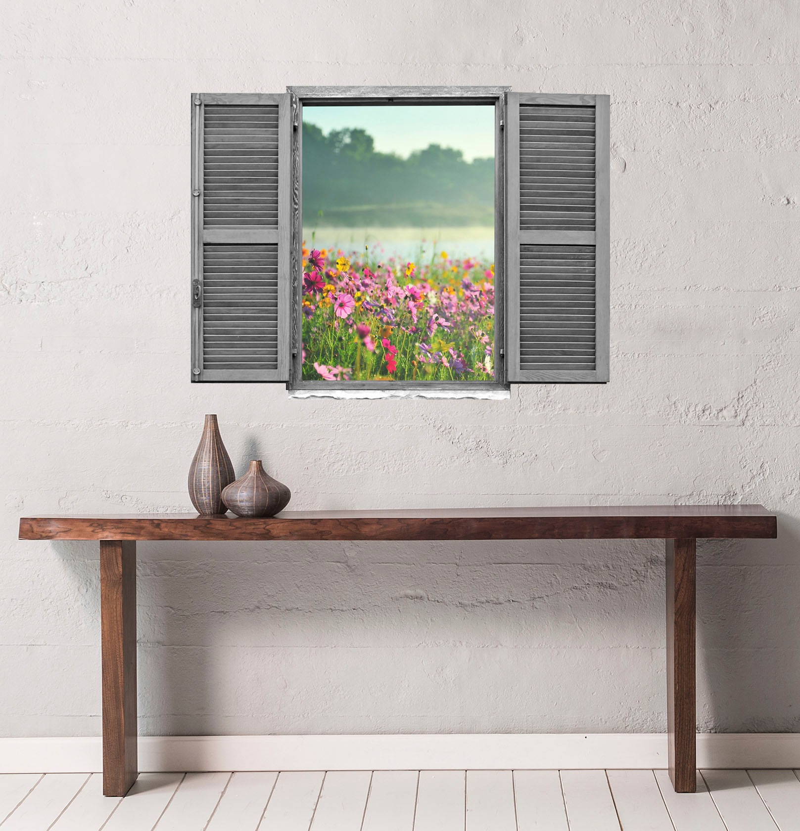 queence Wandtattoo »Feld von rosa Blumen«, (1 St.), Wandsticker, Wandbild, selbstklebend, 3D, Fenster