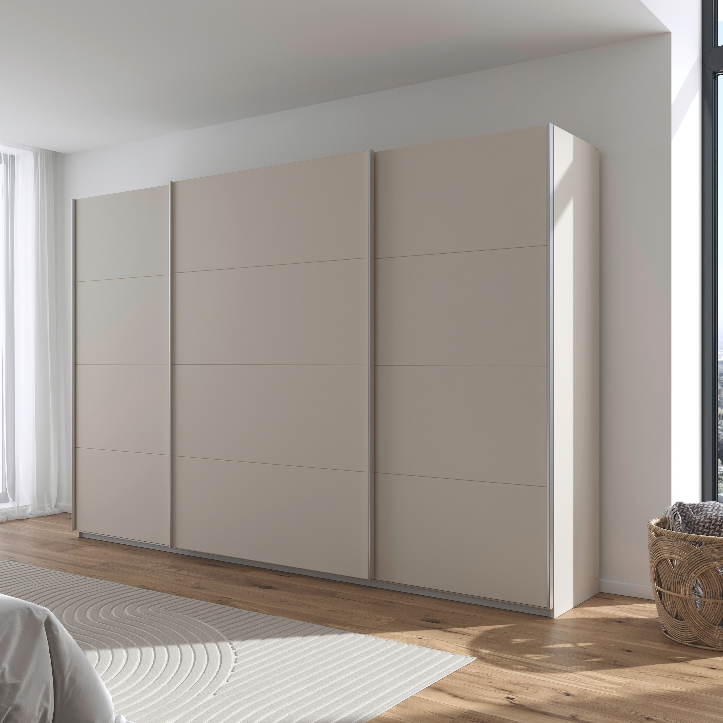 rauch Schwebetürenschrank »Kleiderschrank Schrank Garderobe AGORDO mit Dekor- oder Hochglanzfront«, (in zwei Griff-Farben), durchdachte Innenausstattung, in 4 Breiten und 2 Höhen MADE IN GERMANY