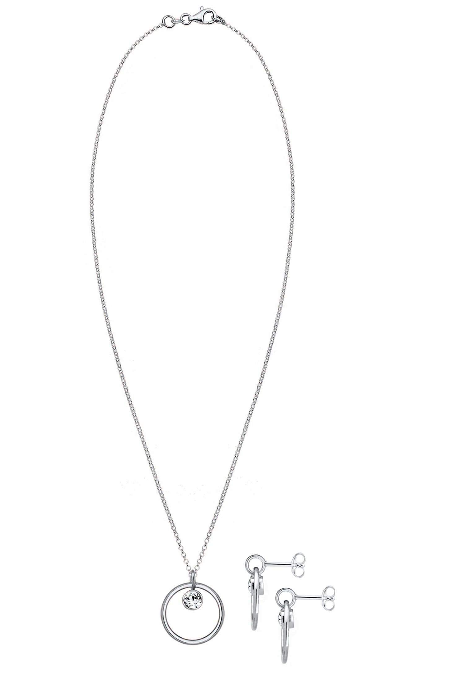 Elli Ohrring und Ketten Set »Schmuckset Kreis Glas Kristalle Weiß 925 Sterling Silber« ()