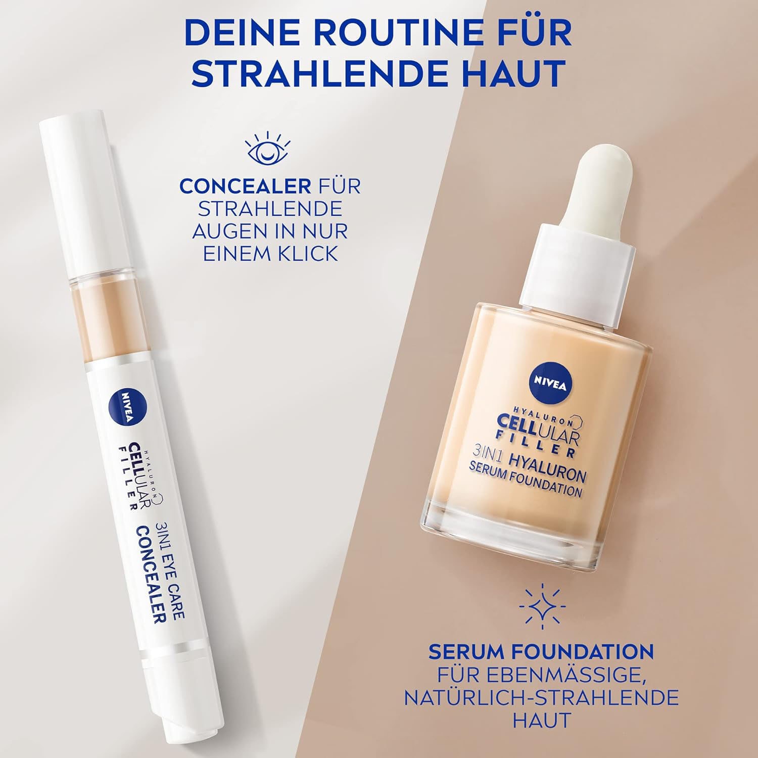 Nivea Foundation »Cellular 3in1 Hyaluron Serum Foundation«, Anti-Aging-Effekt, deckt Unreinheiten ab, spendet 12h Feuchtigkeit.