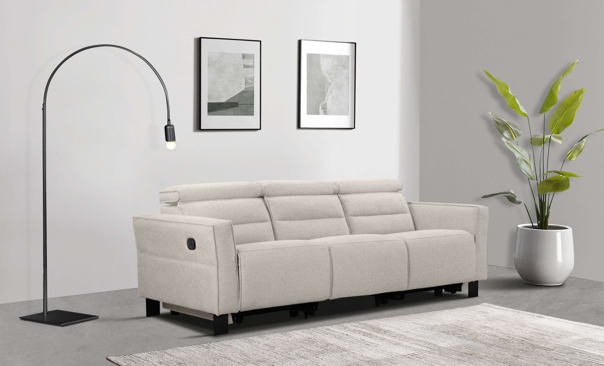 Places of Style 3-Sitzer »Carpari, 224cm, manuelle od. elektrische Relaxfunktion in 2 Sitzen«, mit USB-A/C, Kopfteilverstellung, Echtleder, Kunstleder, Webstoff