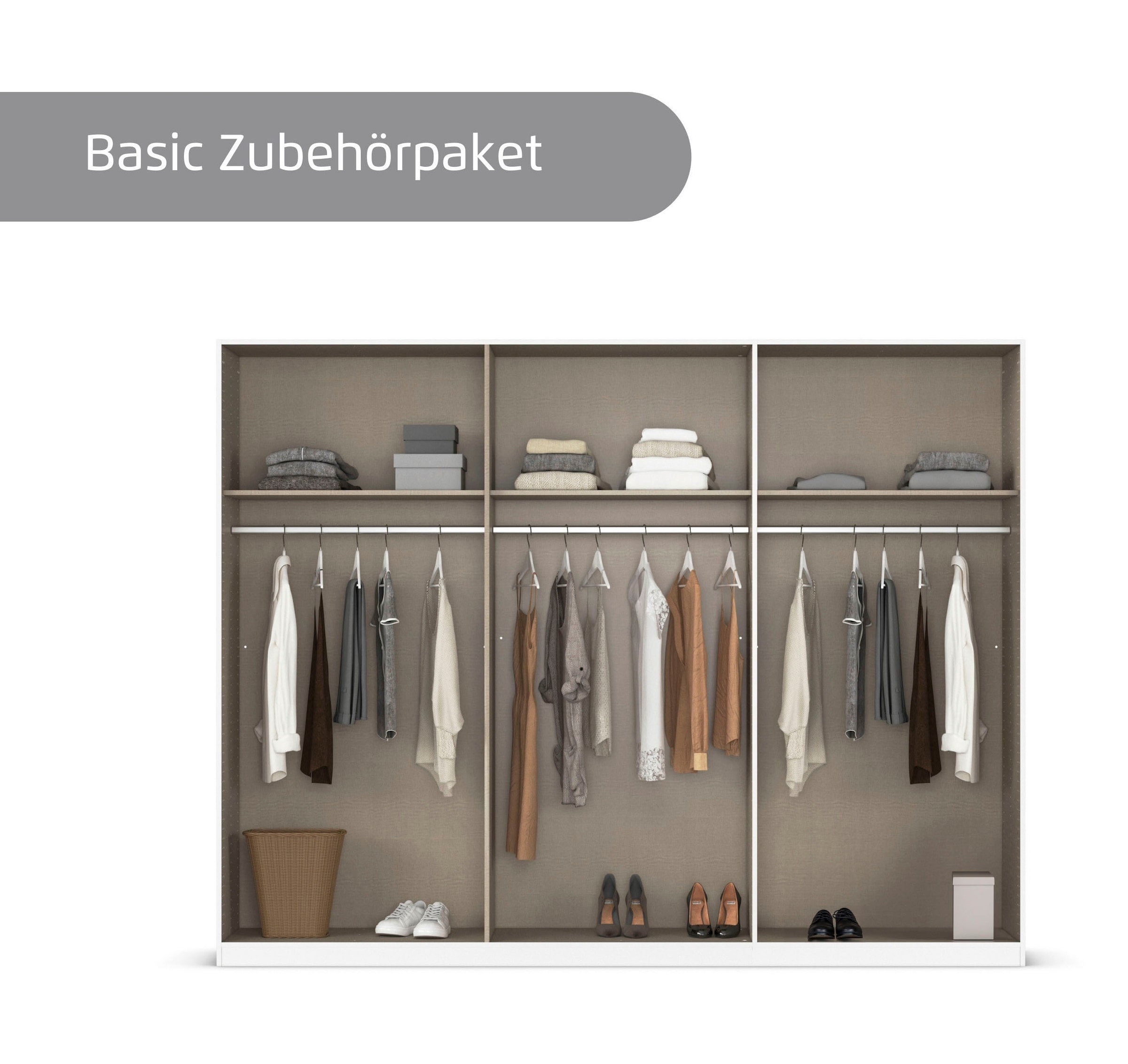 rauch Kleiderschrank »Schrank Mehrzweckschrank Garderobenschrank Schlafzimmer Möbel THOR« 3 verschiedene Ausstattungen BASIC/CLASSIC/PREMIUM (inkl. SOFT-CLOSE),  mit farblich passenden, modernen Metallgriffen MADE IN GERMANY