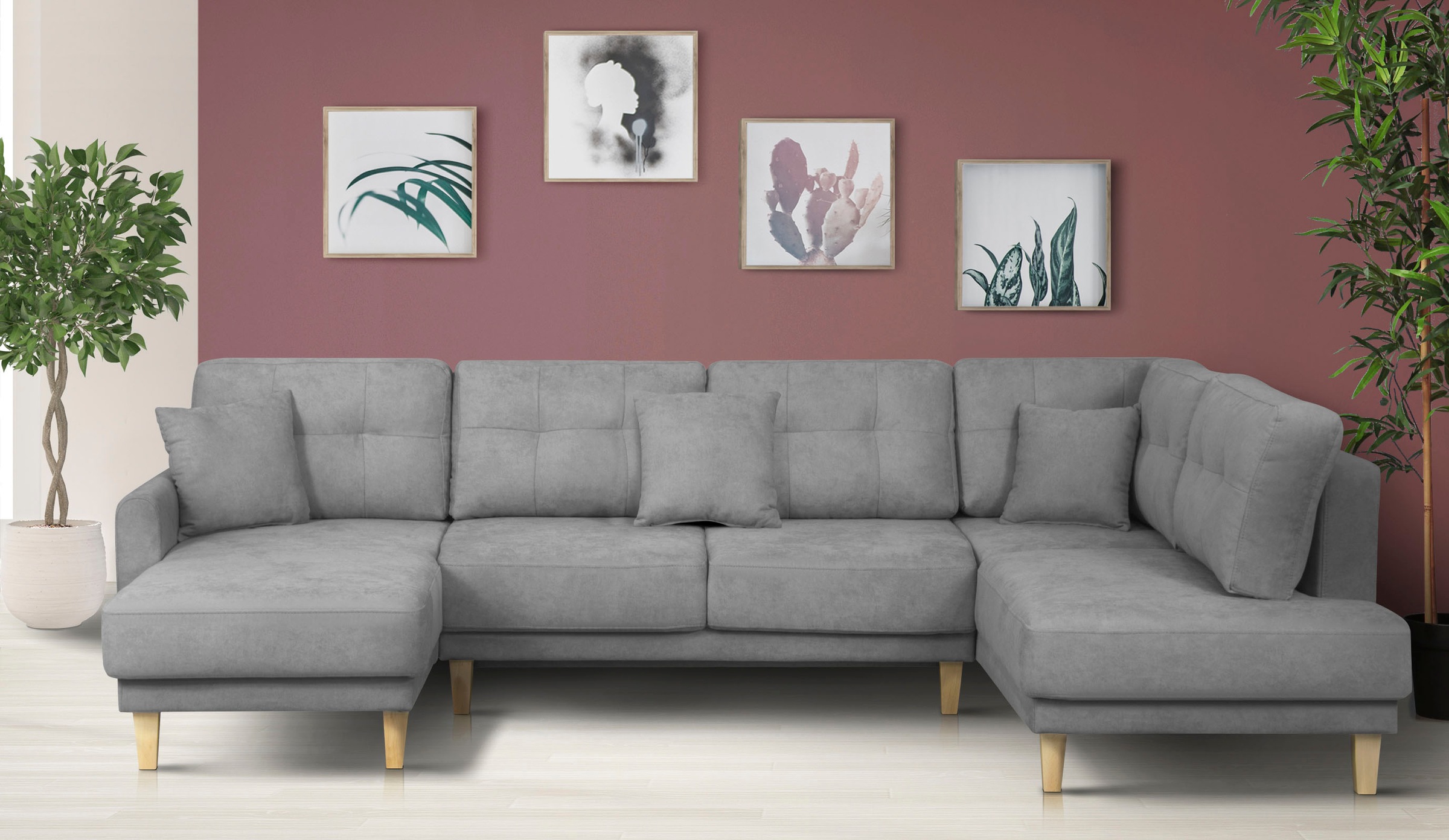 Home affaire Wohnlandschaft »TRIPLO U-Form wahlweise mit Schlaffunktion, B/T/H: 310/192/90 cm«, Schlafsofa, auch mit Bettkasten, Steppung im Rückenkissen