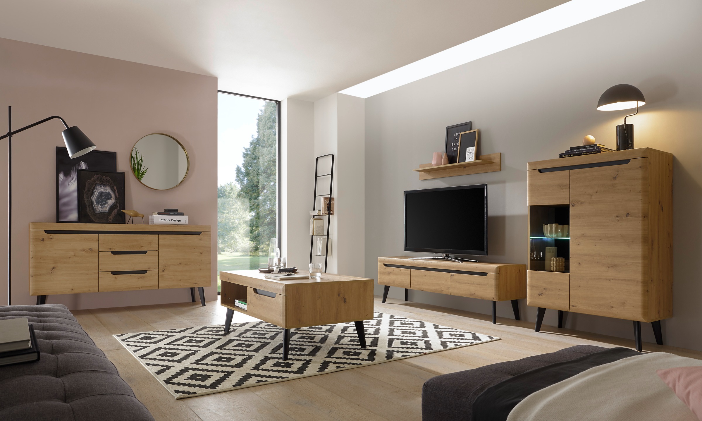 INOSIGN Sideboard »Torge, Anrichte, Kommode, Schubladenschrank«, (1 St.), abgeschrägte Füße, drei Farben, Scandi Design, 160 cm breit