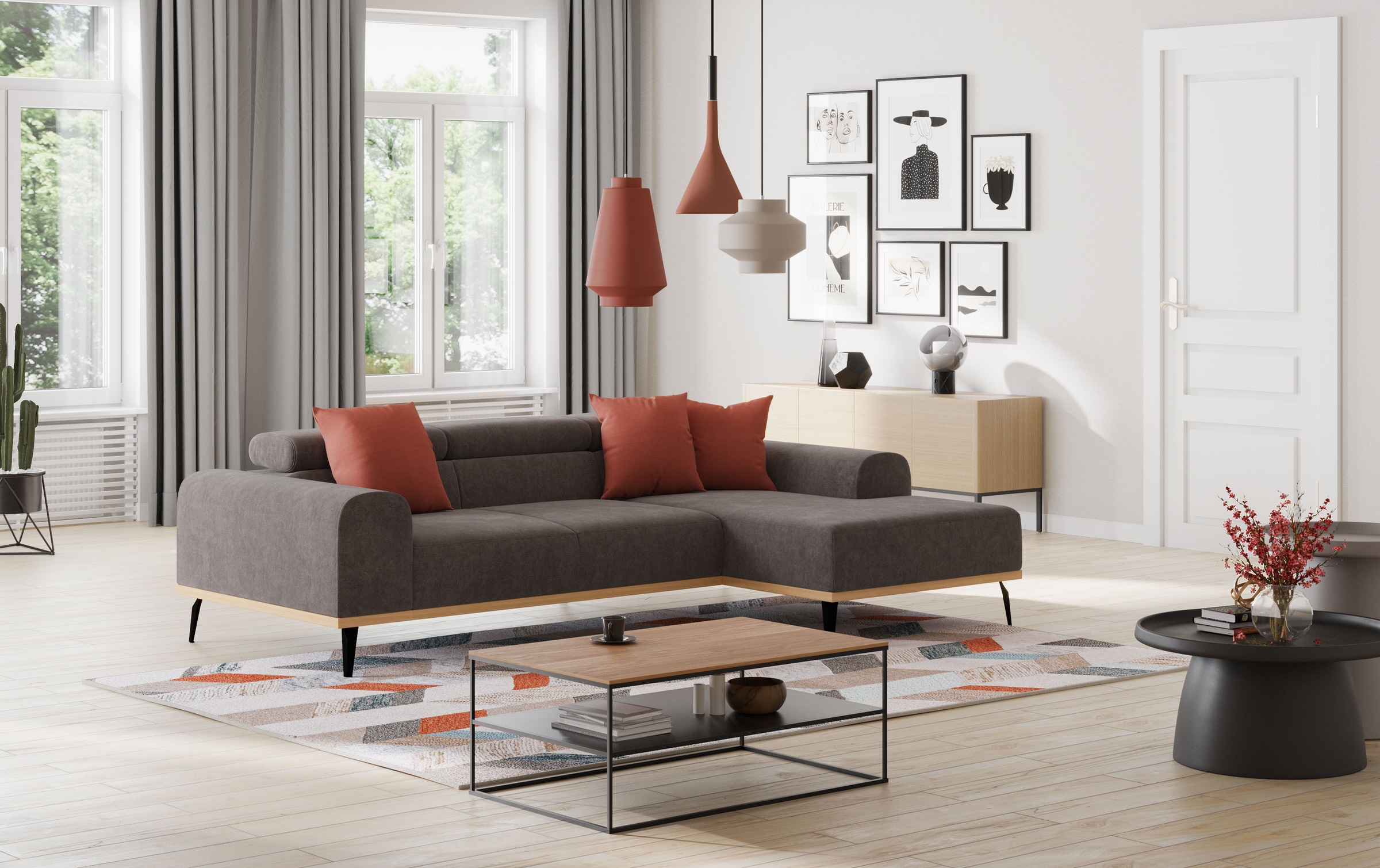 Places of Style Ecksofa »Carlo L-Form«, mit Kopfteilverstellung & Holz-Rahmenoptik, wahlweise Relaxfunktion