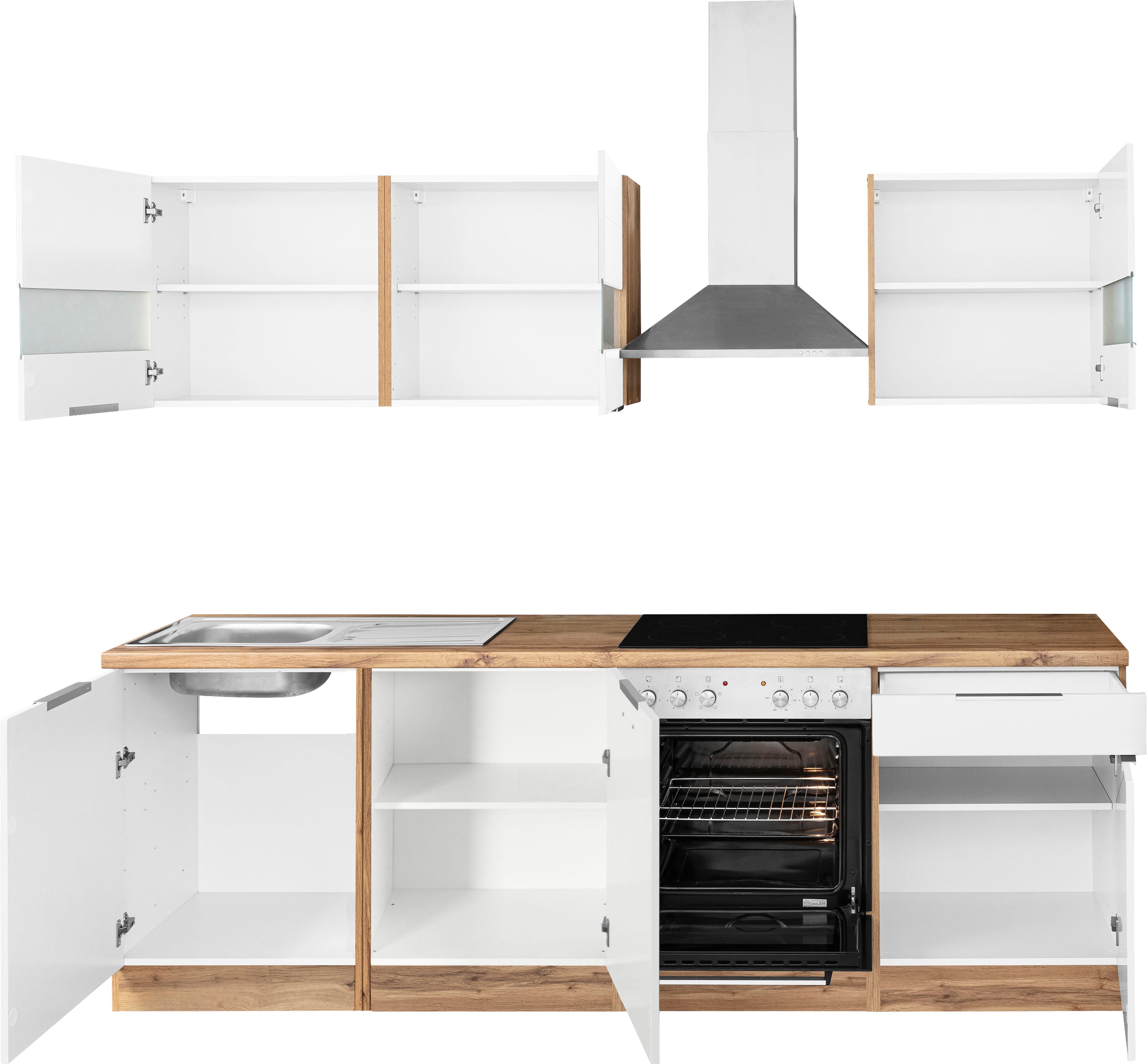 KOCHSTATION Küchenzeile »KS-Luhe« 240 cm breit, wahlweise mit oder ohne E-Geräten, gefräste MDF-Fronten