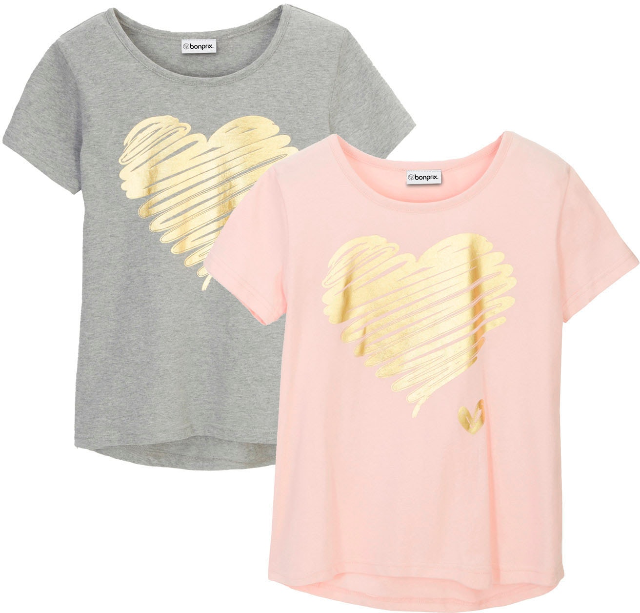 bonprix T-Shirt »T-Shirt mit Baumwolle (2er Pack)« Packung, 2 Stk. regular fit, Kurzarm, hinten länger geschnittener Saum