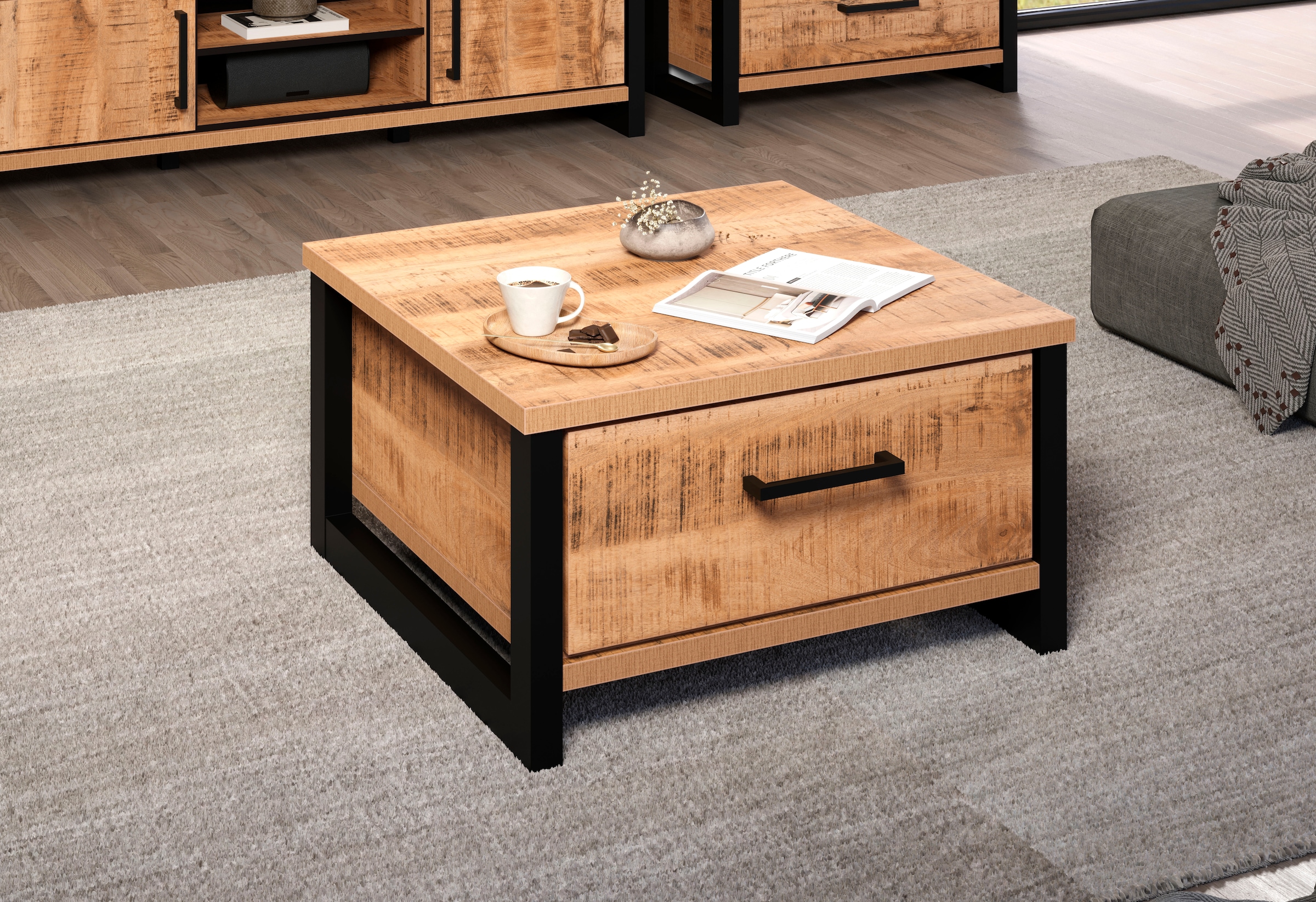 Home affaire Couchtisch »Elda« 1 Stk. tlg. Couchtisch mit 2 Vollauszug Schubladen – (B/T/H) 80/80/45 cm