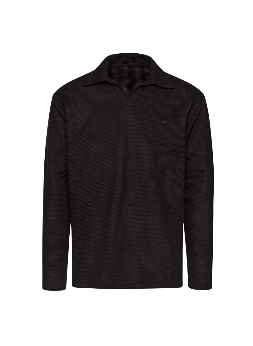 Trigema Poloshirt »TRIGEMA Langarm Poloshirt ohne Knopfleiste in Waffeloptik«, (1 tlg.)
