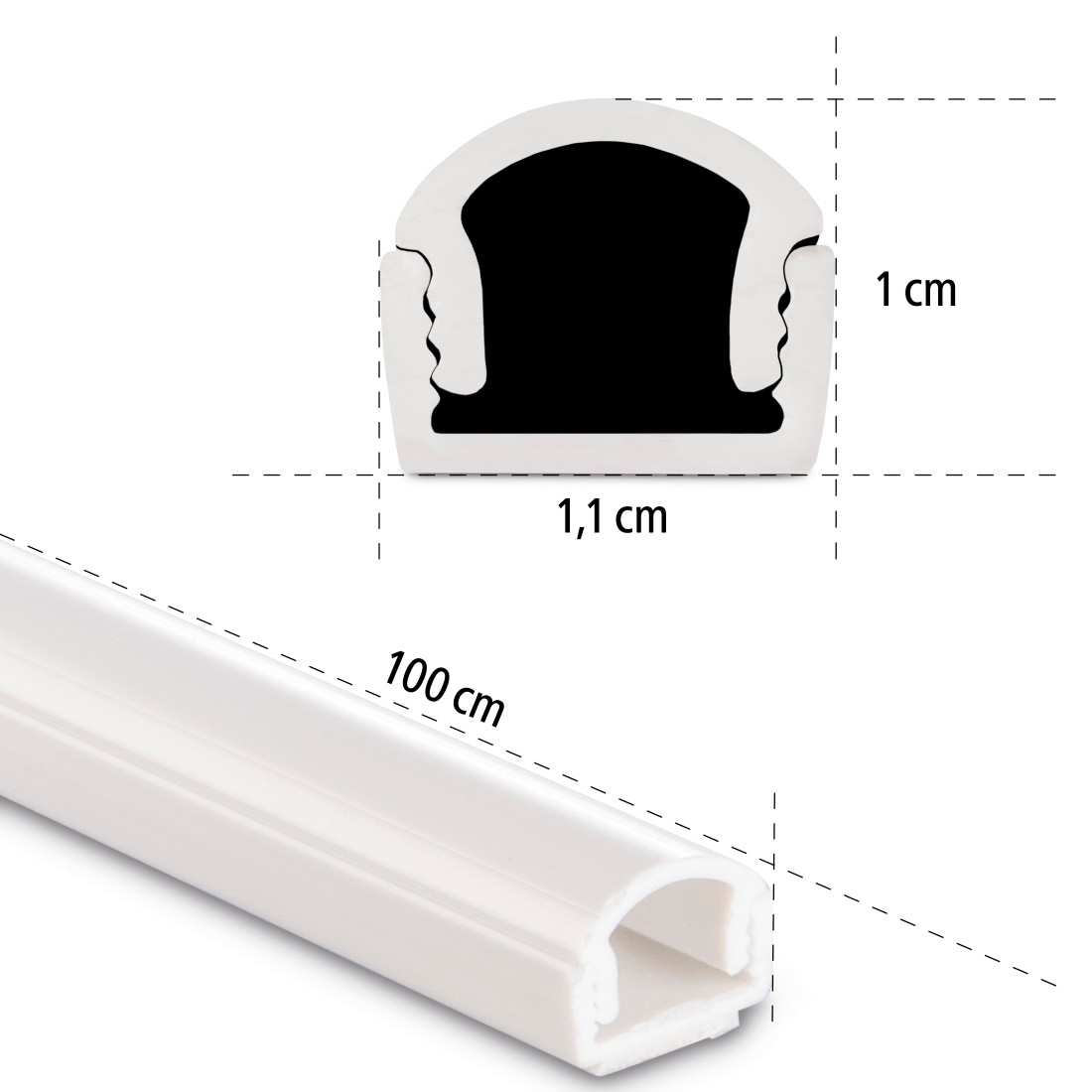 Hama Kabelkanal »Kabelkanal, 4 Stück, 100 x 2,1 x 1 cm, PVC, Weiß«, selbstklebend, halbrund, individuell anpassbar, universell, langwierig