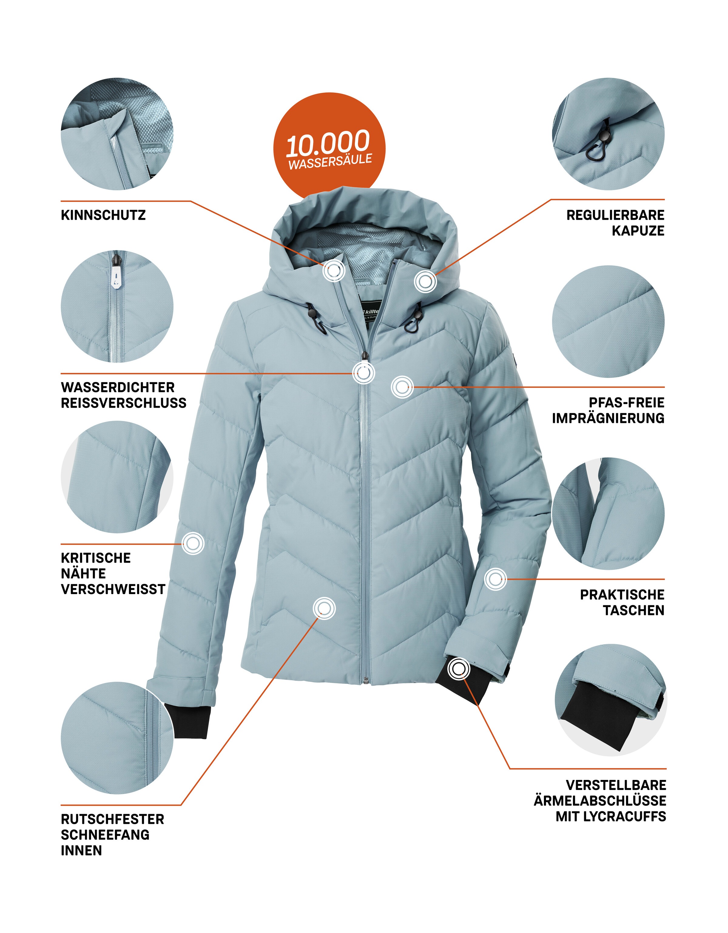Killtec Skijacke »KSW 31 WMN SKI QLTD JCKT«, Winddichte, wasserabweisende Skijacke mit Daunenoptik und Schneefang