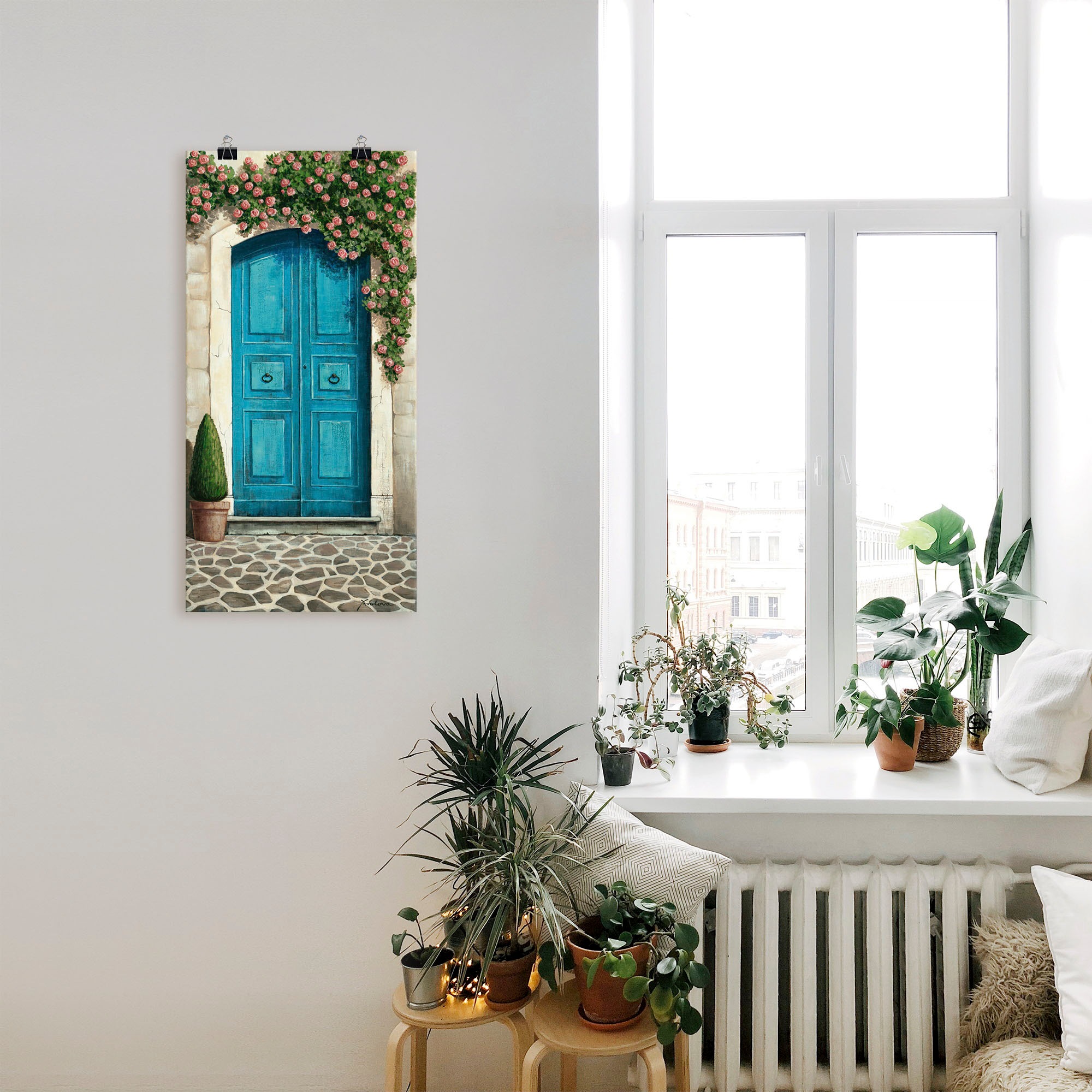 Artland Wandbild »Blaue Tür mit Kletterrosen«, Fenster & Türen, (1 St.), als Alubild, Outdoorbild, Leinwandbild, Poster, Wandaufkleber