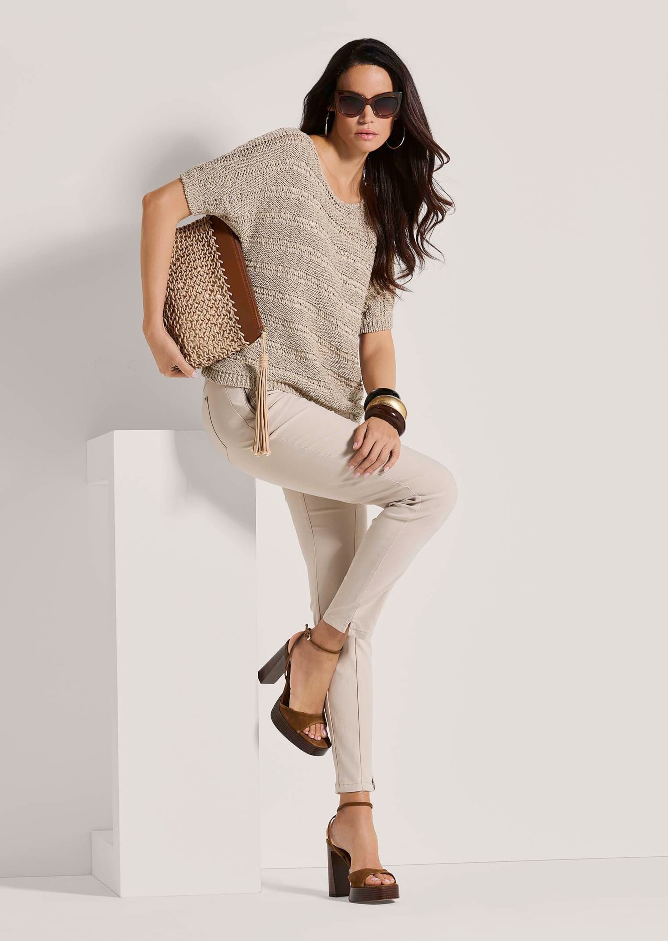 MADELEINE Longpullover »Pullover Bändchen-Pullover mit Glanz-Effekt«