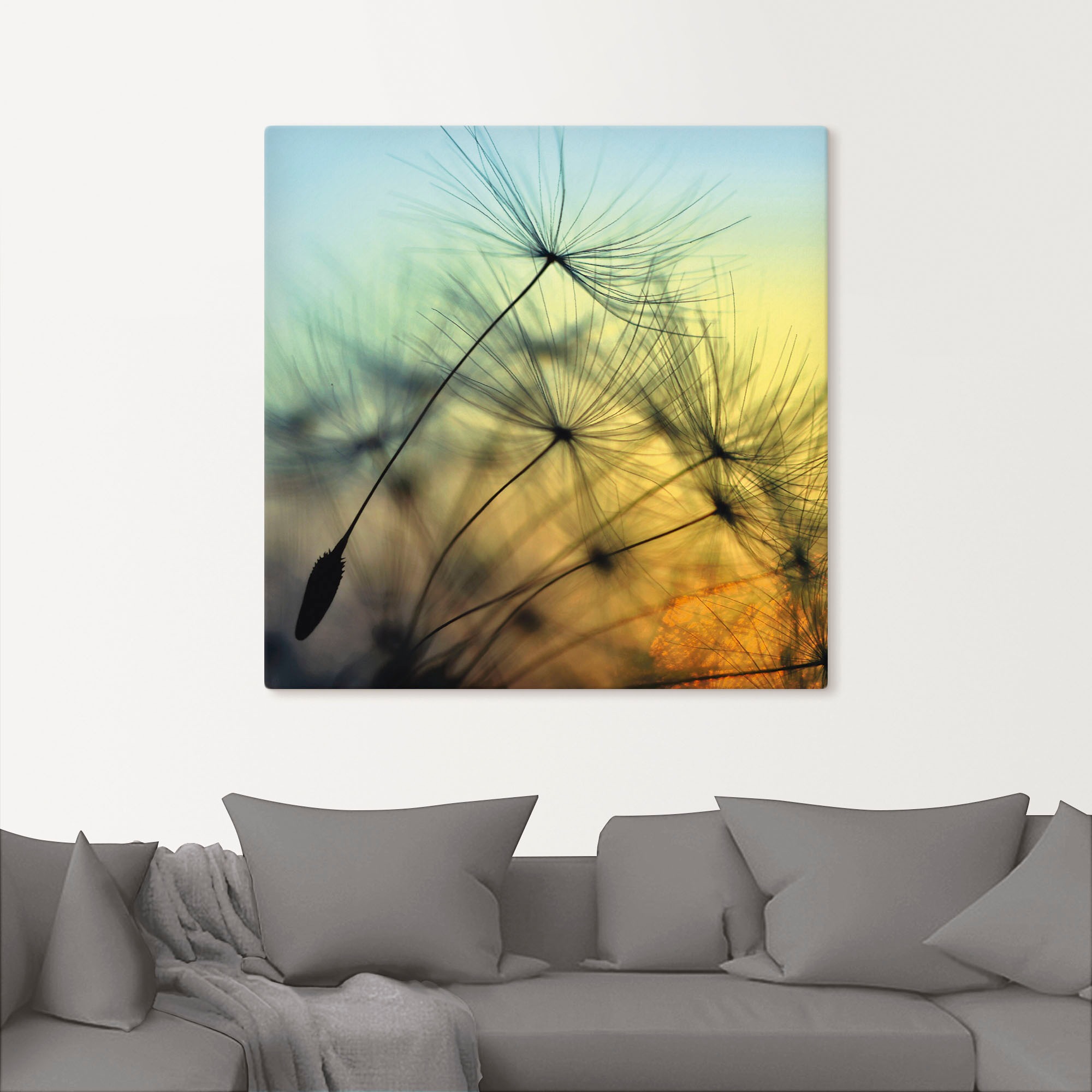 Artland Wandbild »Goldener Sonnenuntergang und Pusteblumen«, Blumen, (1 St.), als Alubild, Outdoorbild, Leinwandbild, Poster, Wandaufkleber