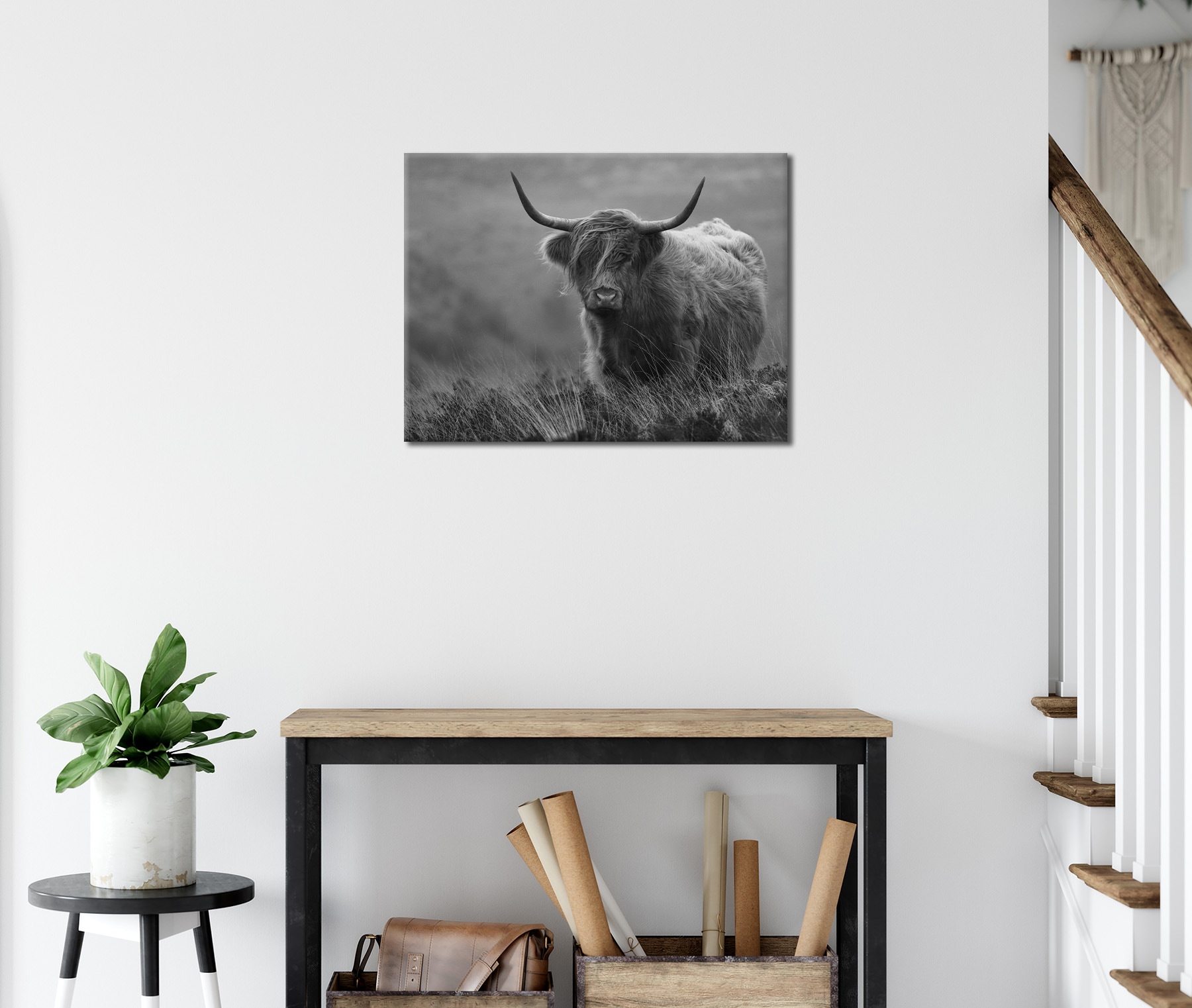 Bönninghoff Bild »HOCHLANDRIND SW 46x61 cm – Leinwandbild Keilrahmen Deko modern«