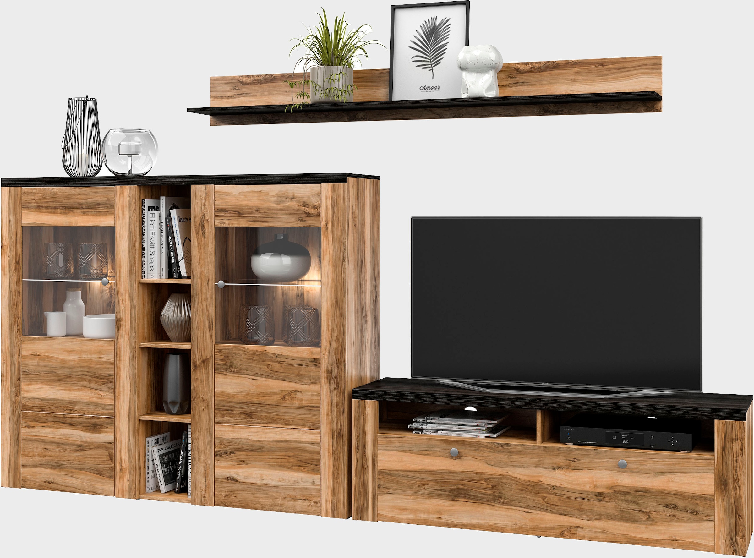 Home affaire Wohnwand »Larona, Wohnwand, Set 3 teilig,«, (3 St.), Wohnzimmer Set bestehend aus 1 TV-Board, 1 Highboard,1 Wandregal