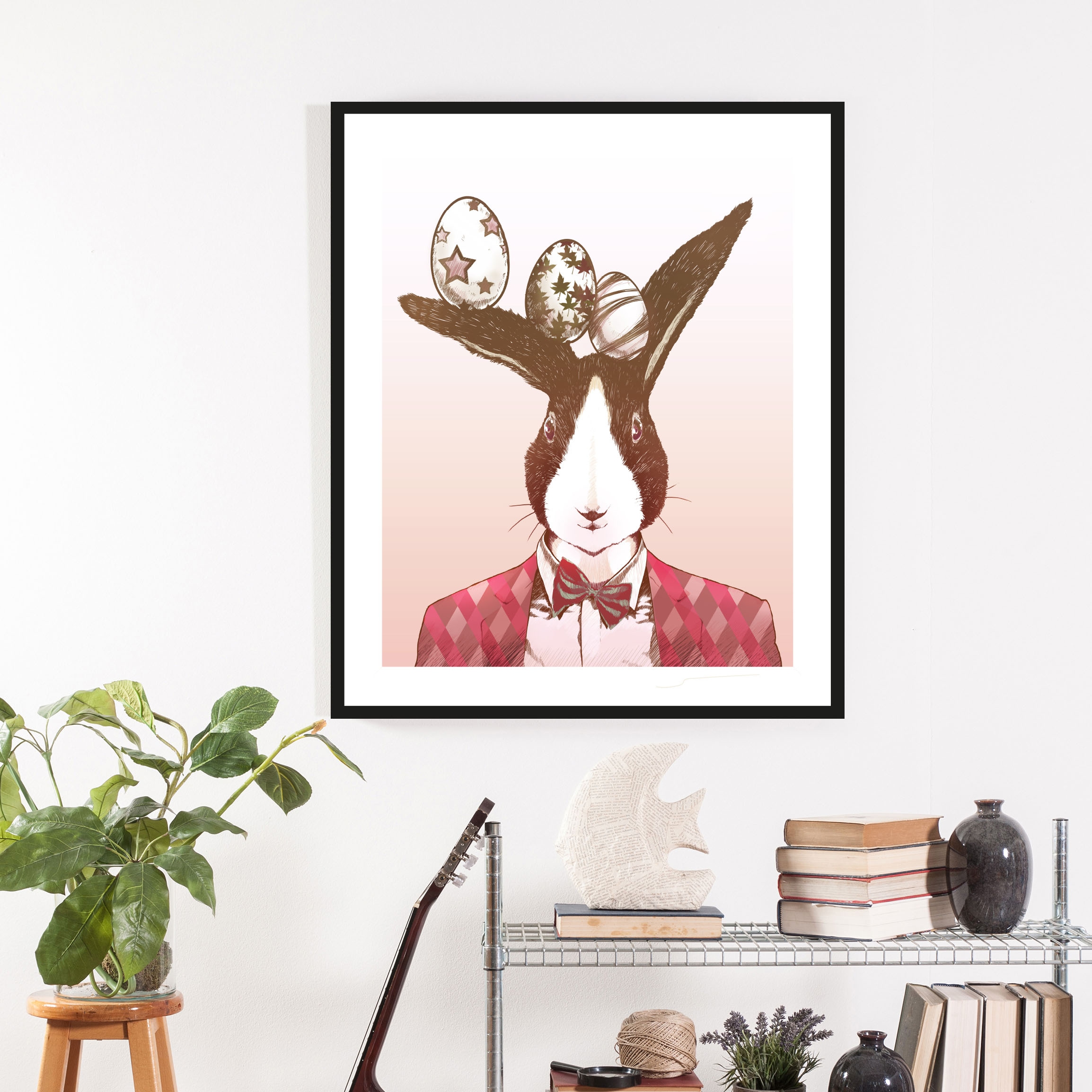 queence Bild »Aferno«, Hase-Hasen-Haustiere-Kunst-Ostern, (1 St.), HD Premium Poster-Druck inkl. Holzrahmen