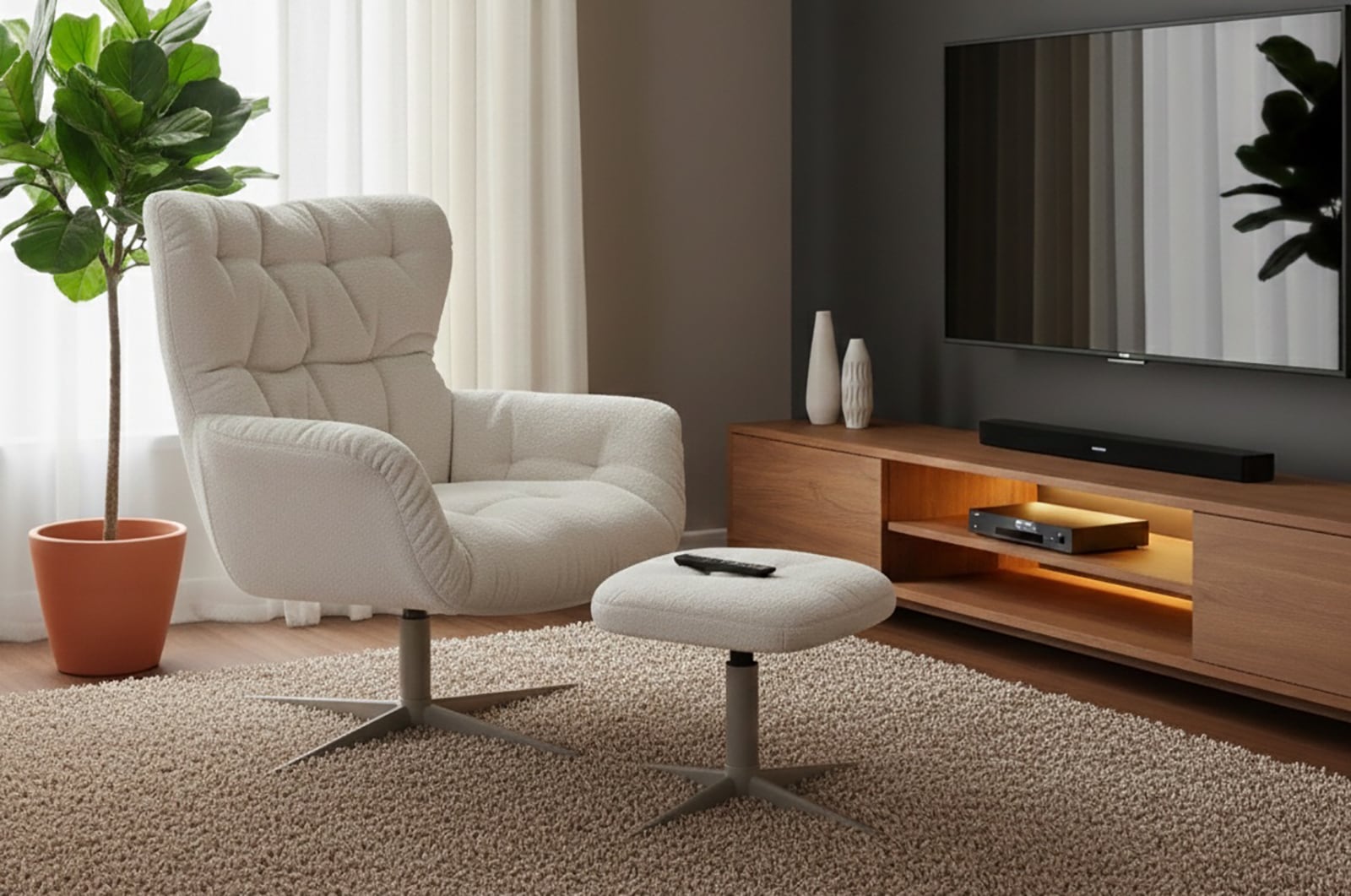 Jahnke Sessel »LOUNGE COSY TWIST PLUS« Loungesessel inkl. Hocker, bequeme Polsterung & Armlehnen, drehbar