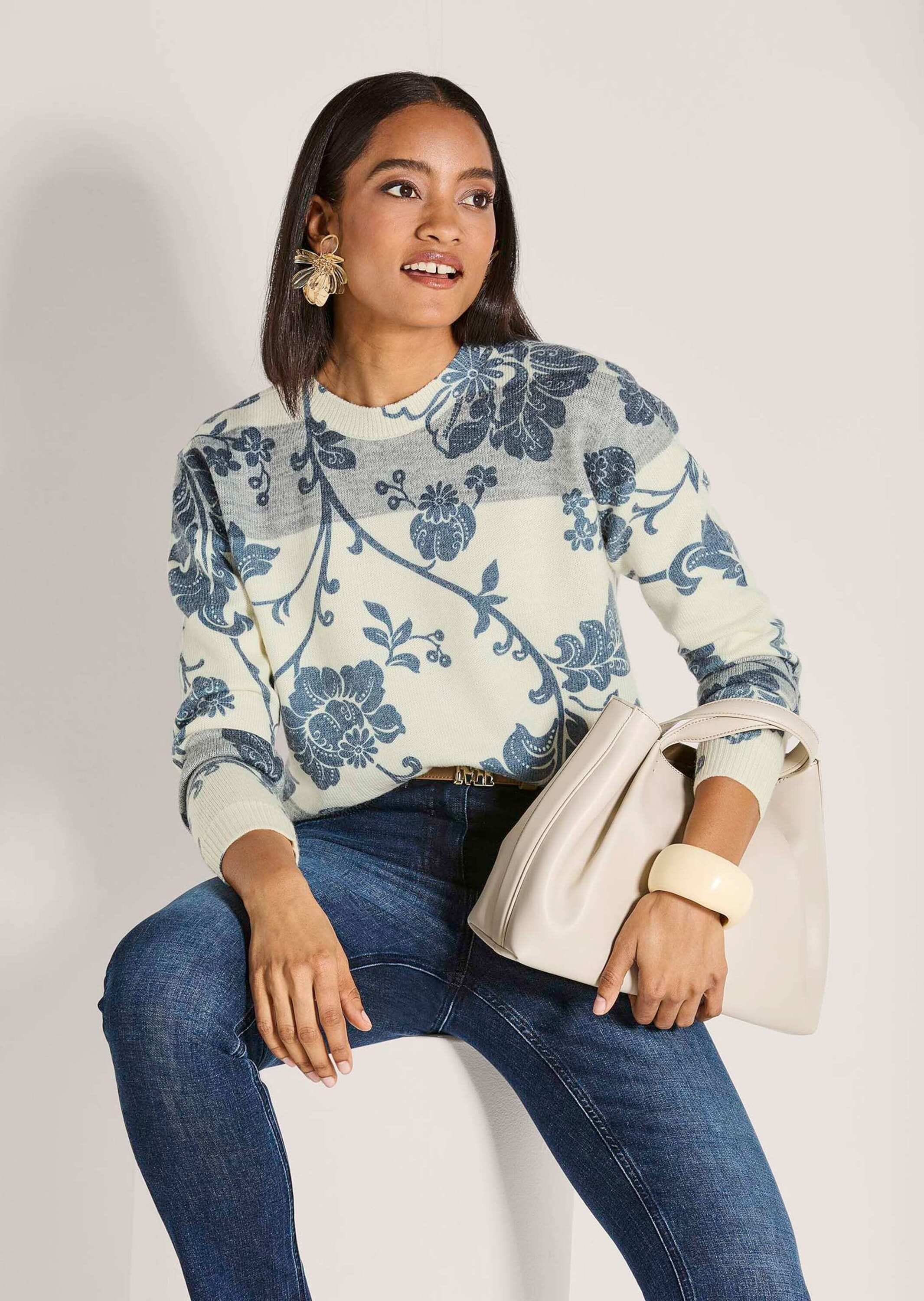 MADELEINE Longpullover »Strickpullover Rundhals-Pullover im Muster-Mix«